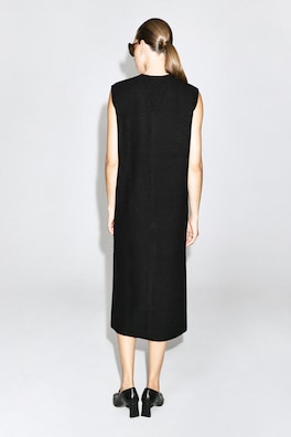 BUTTONED BOILED MERINO WOOL DRESS — BLACK 4