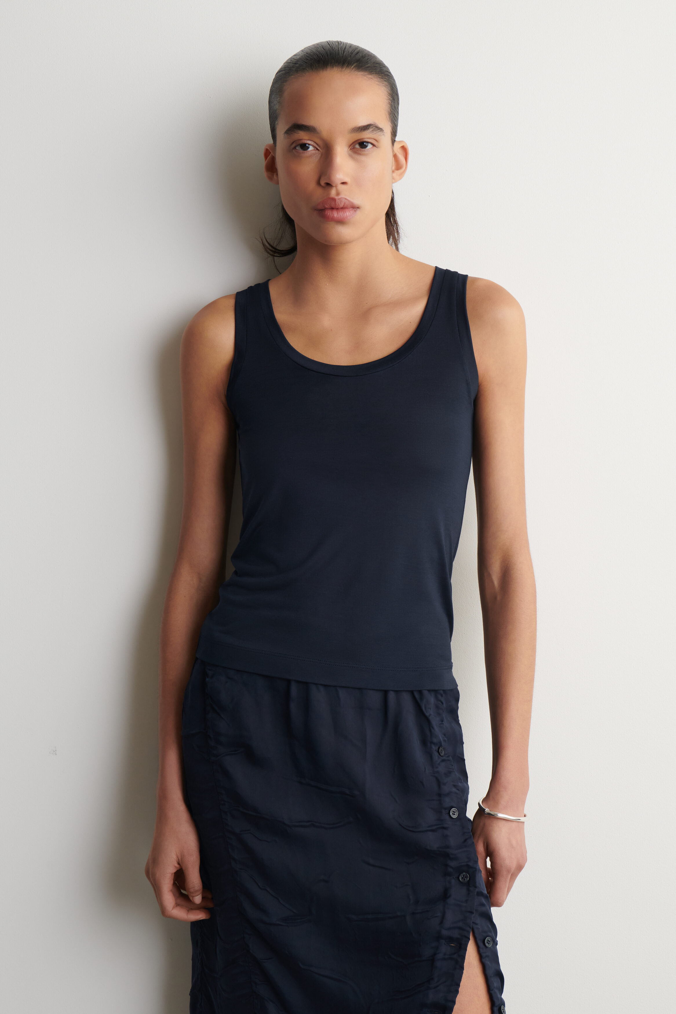 SCOOP-NECK SILK-JERSEY TANK TOP - NAVY | COS US