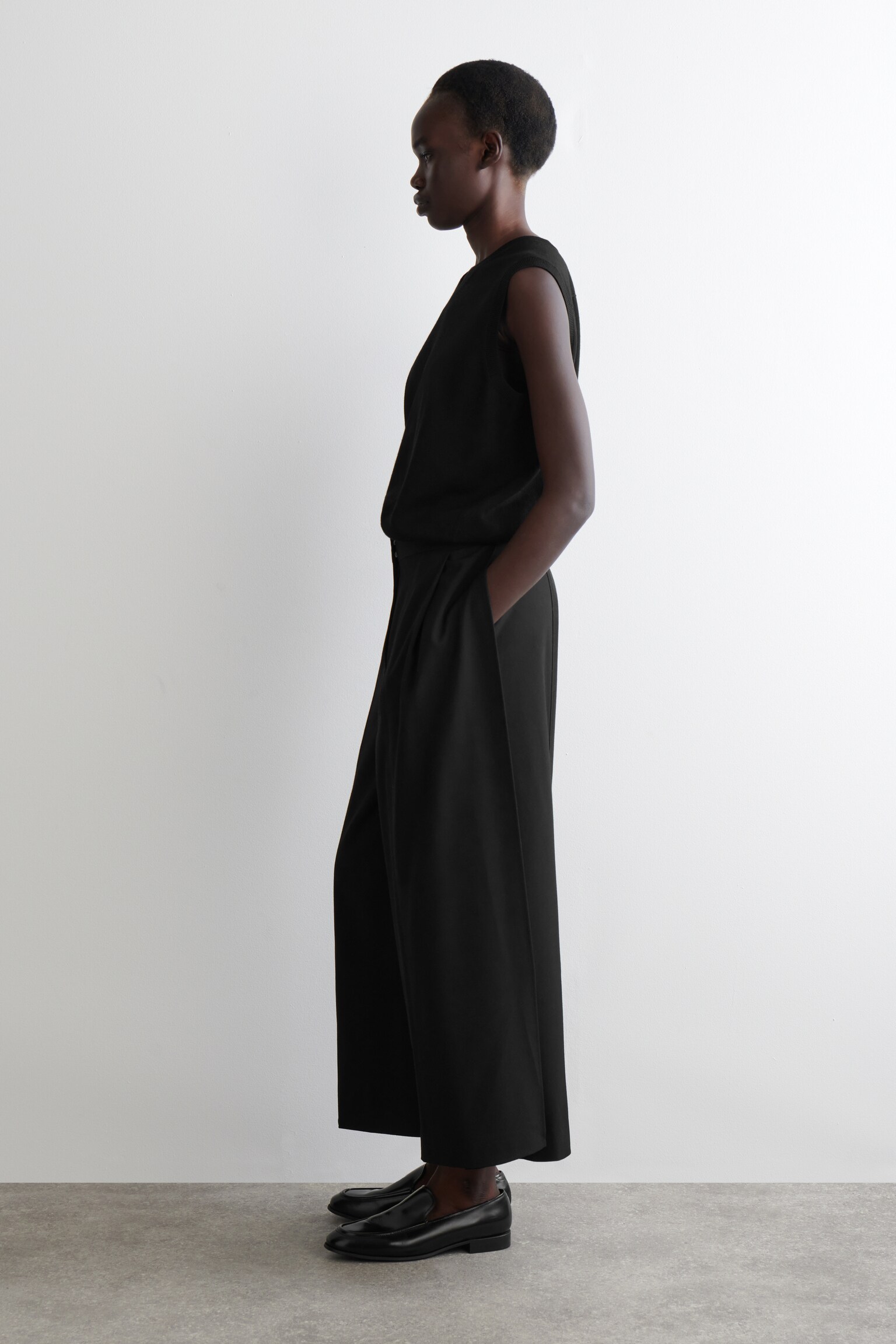 CULOTTE PLISSÉ IN MISTO LANA MERINO - NERO - 5