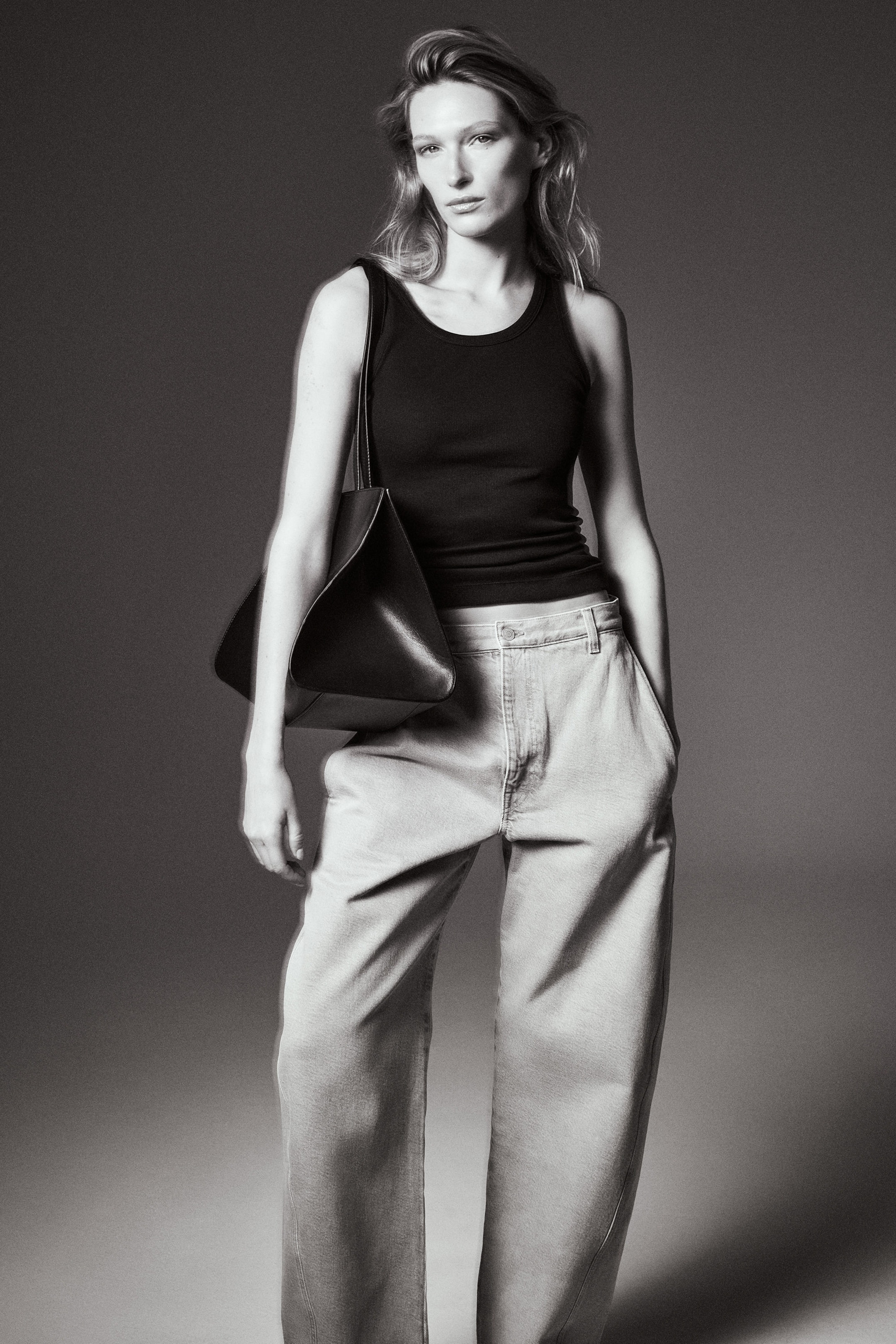 DENIM BARREL-LEG PANTS