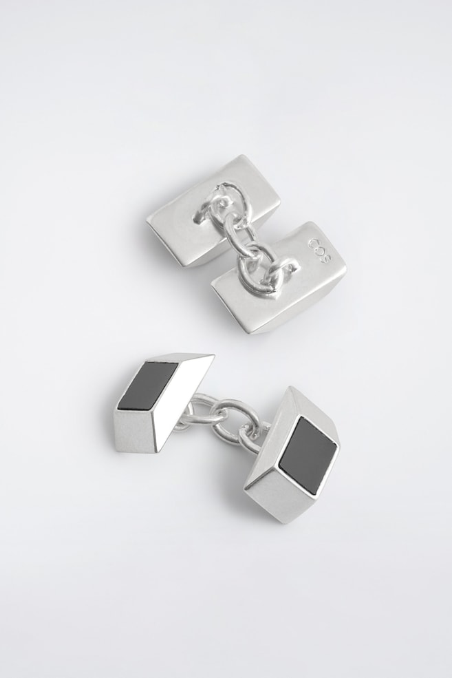 FACETED AGATE CUFFLINKS — SILVER