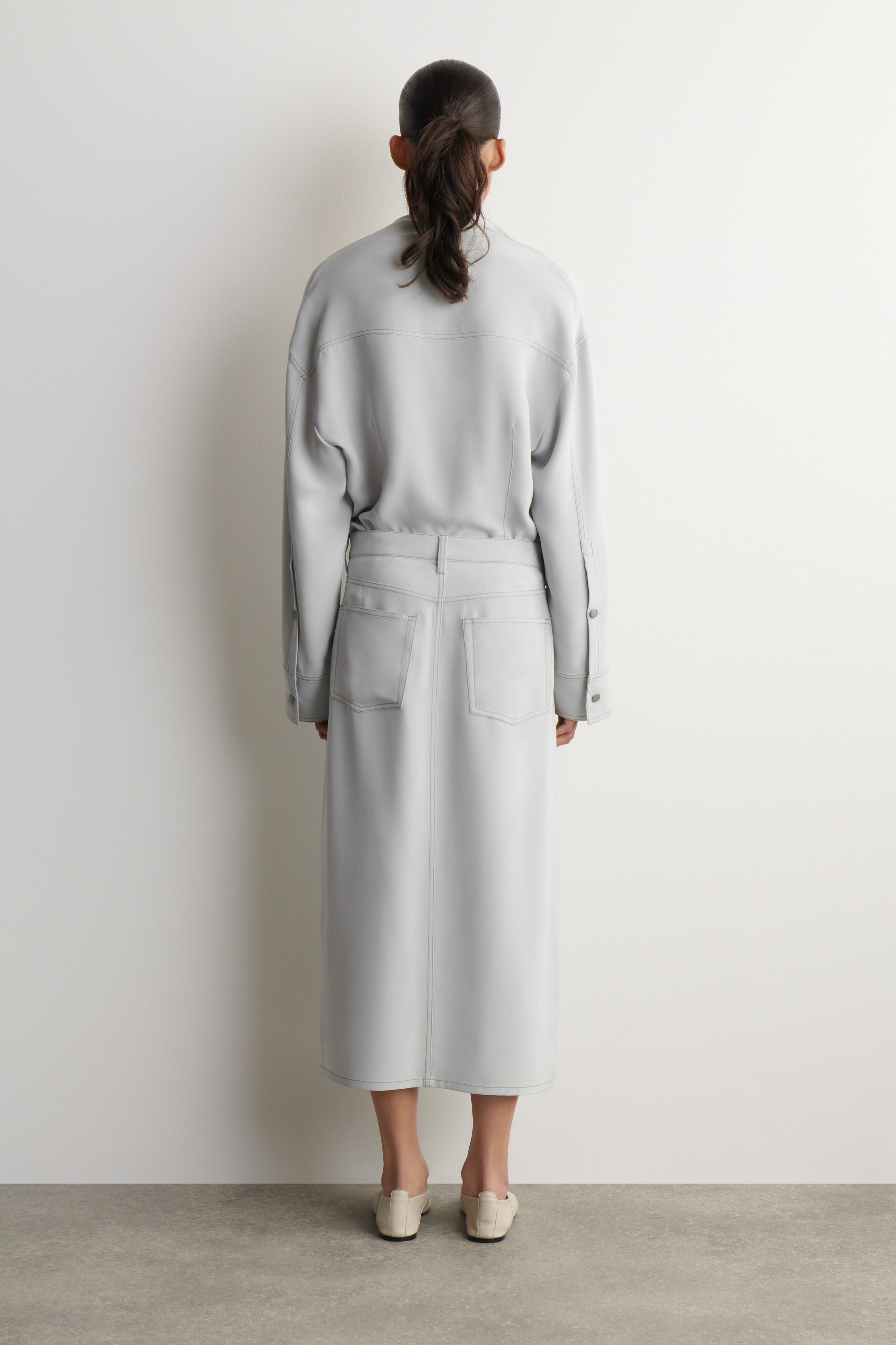 DENIM-EFFECT SILK MIDI SKIRT - thumbnail 3