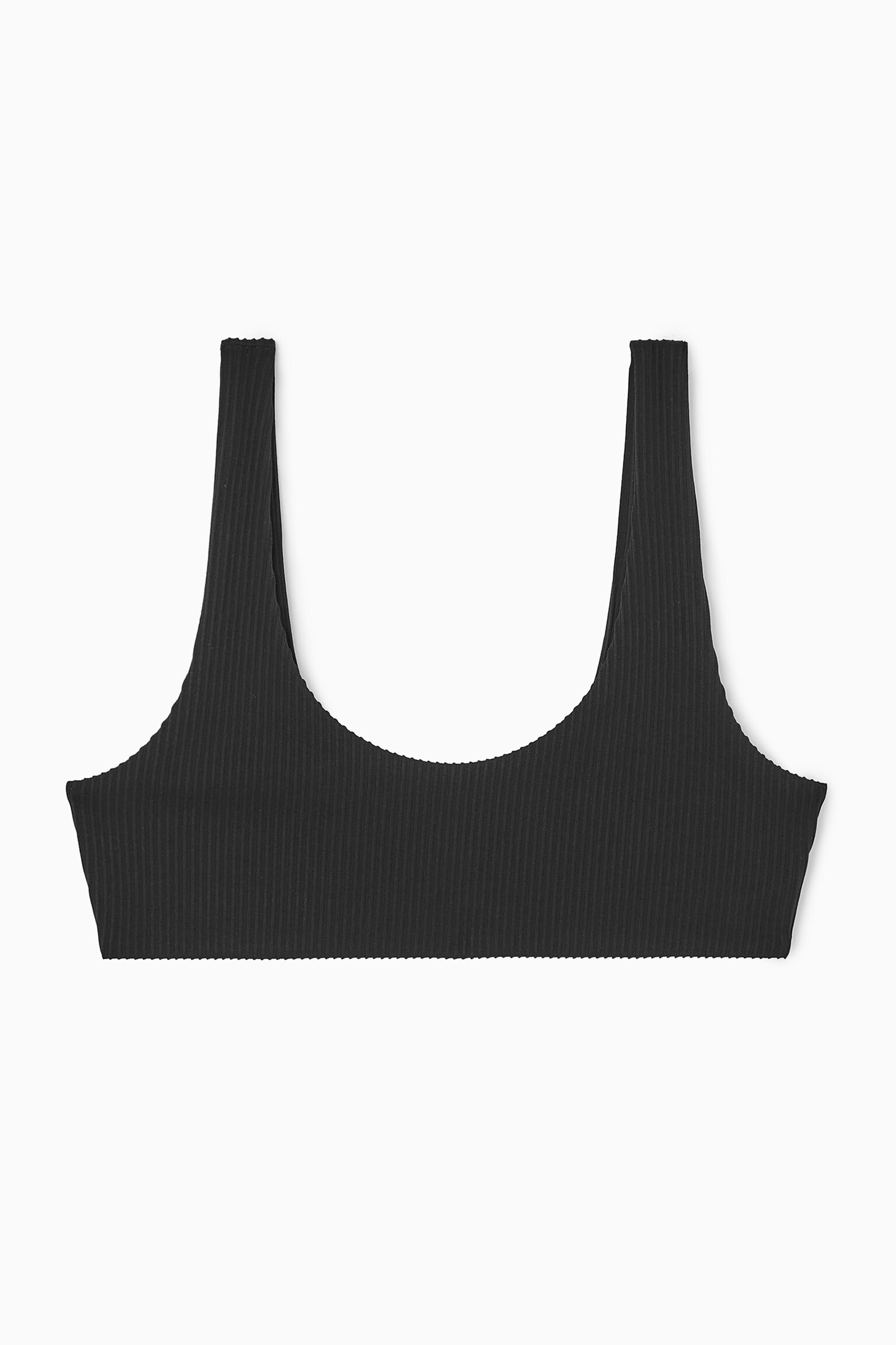 SCOOP-NECK RIBBED BIKINI TOP - BLACK - 1