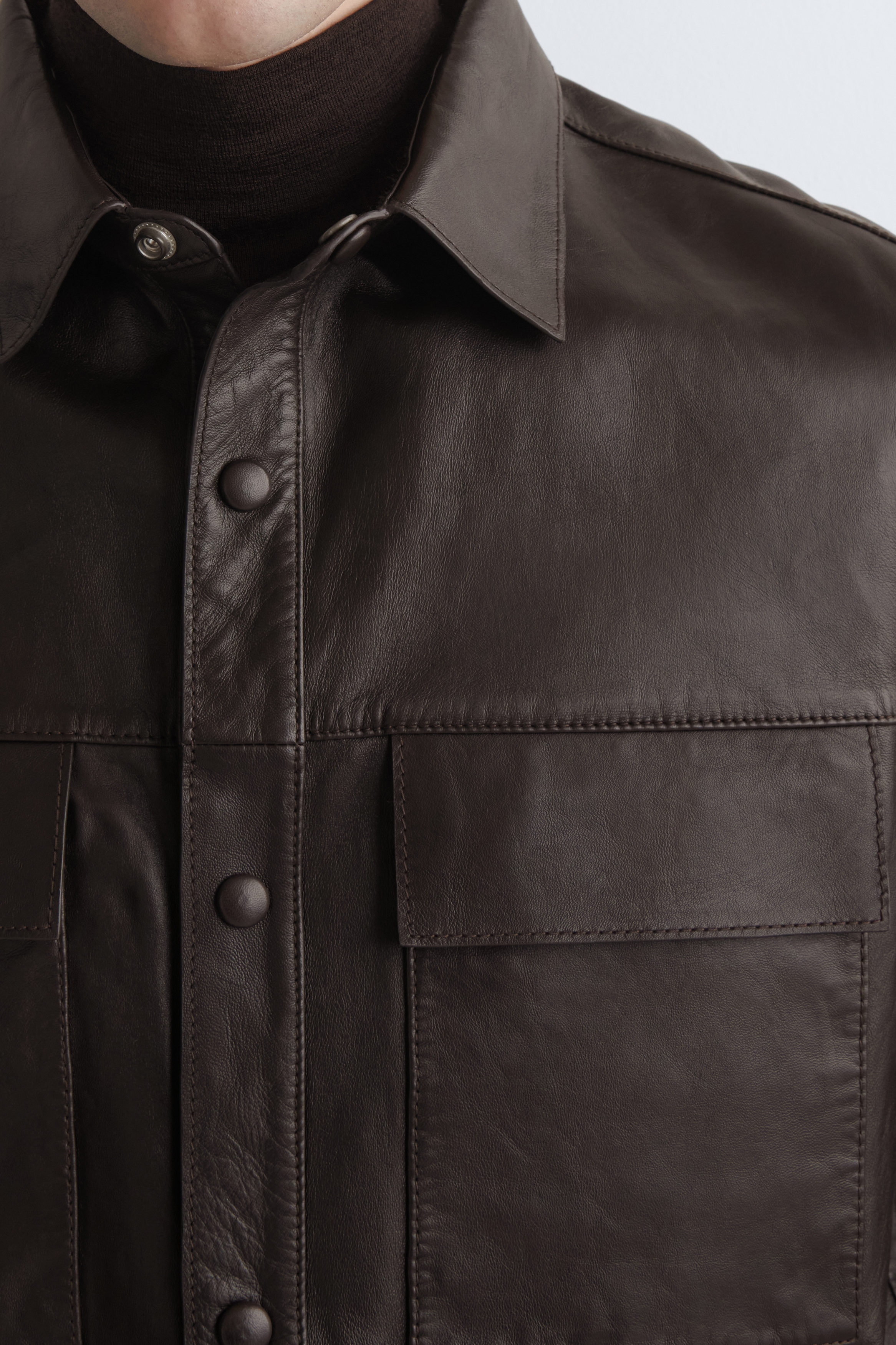 LEATHER OVERSHIRT - BROWN | COS US