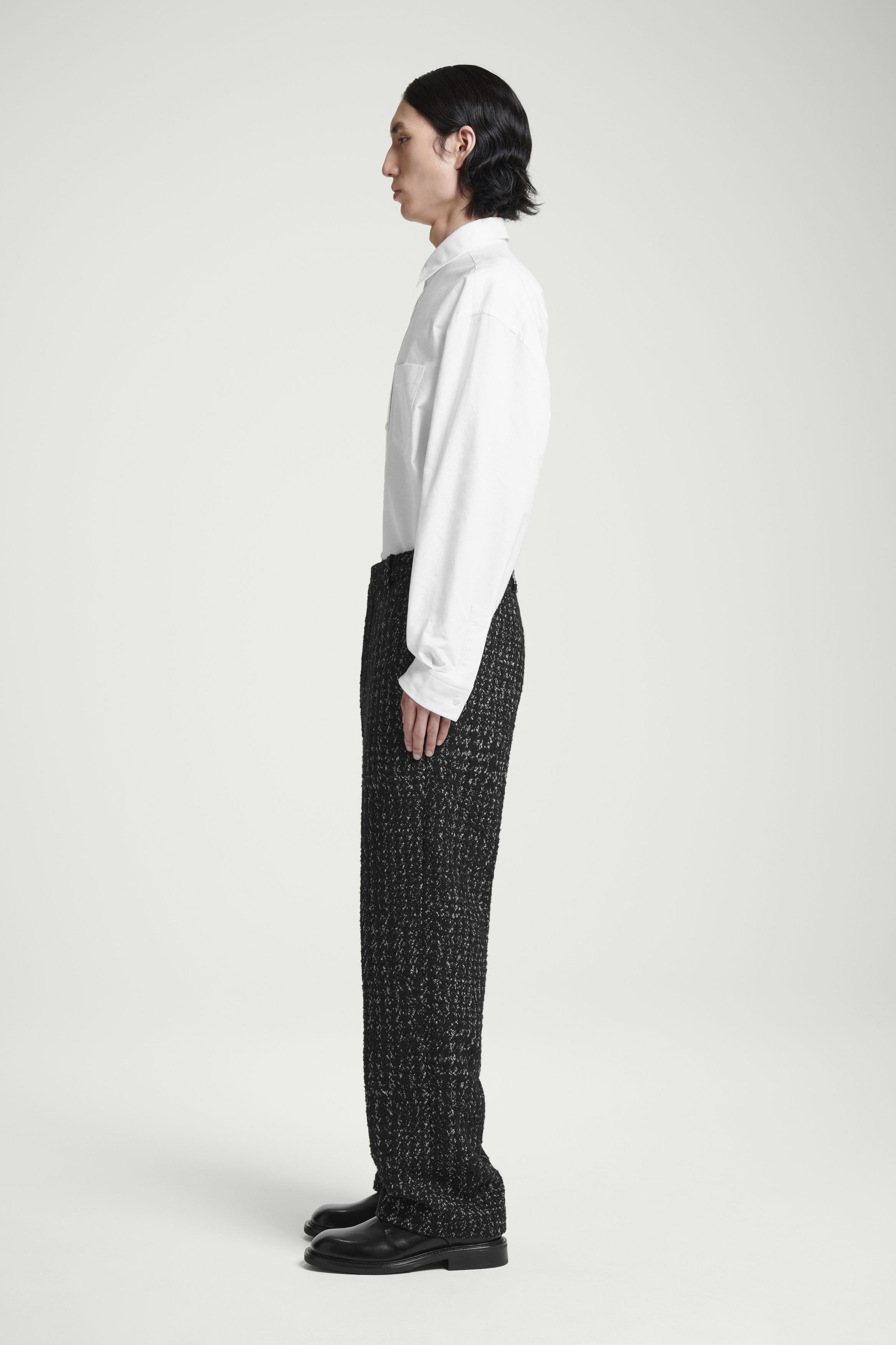 RELAXED HOUNDSTOOTH BOUCLÉ FULL-LENGTH PANTS - BLACK
