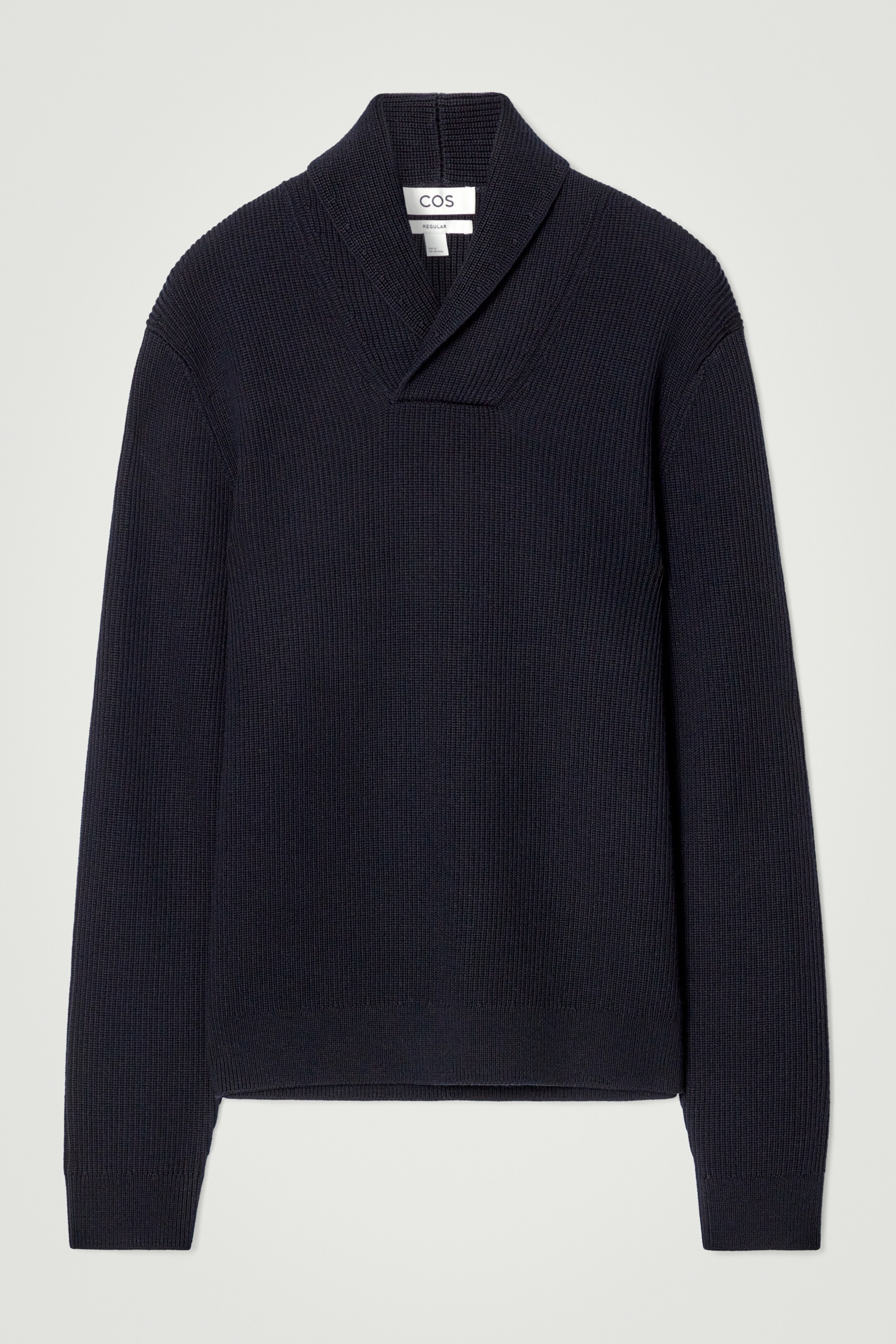 Agrandir l'image: PULL À COL CHÂLE EN LAINE MÉRINOS CÔTELÉE - BLEU MARINE - HOMME | H&M CH 7