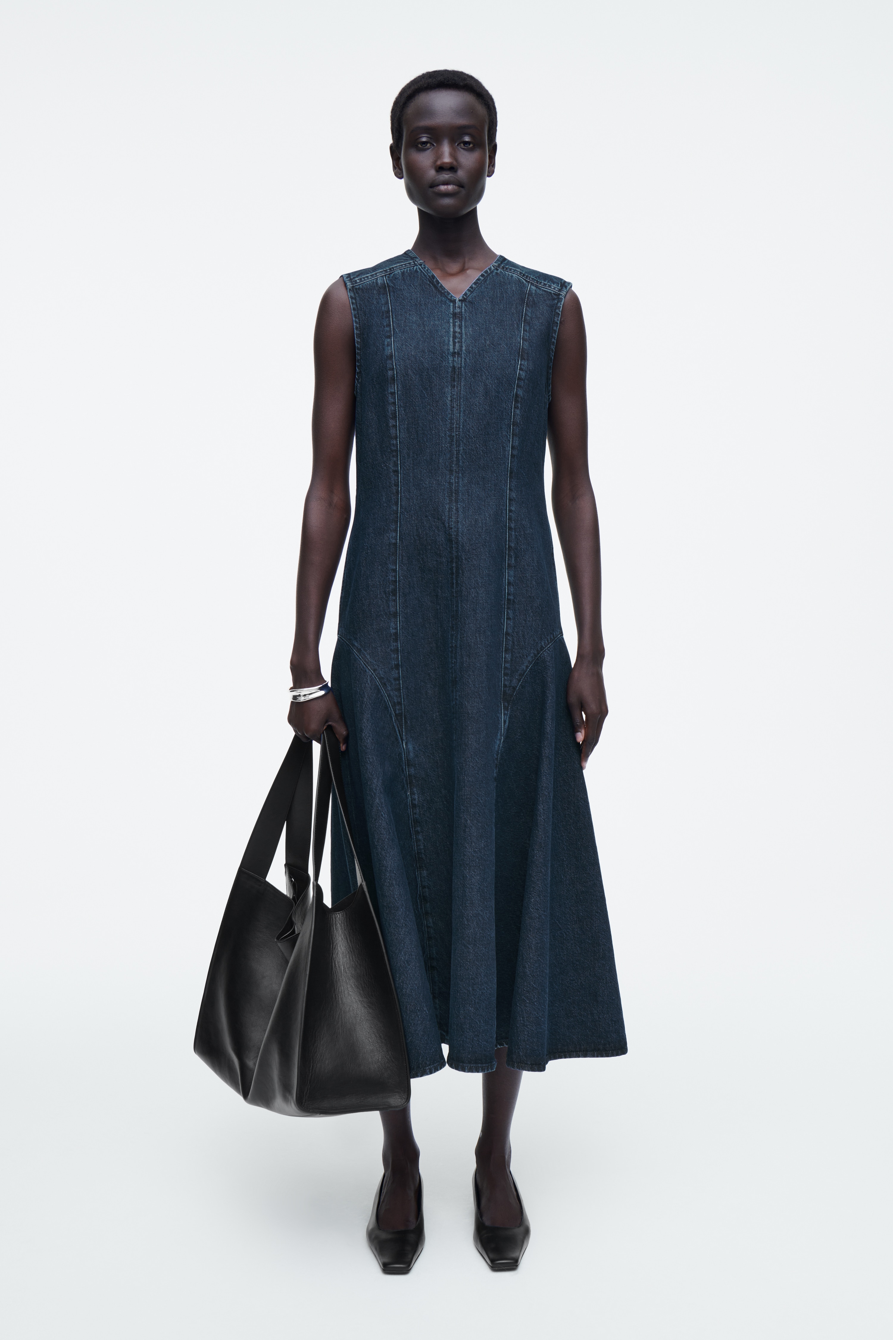 Rochie midi din denim cu talie coborâtă - ALBASTRU