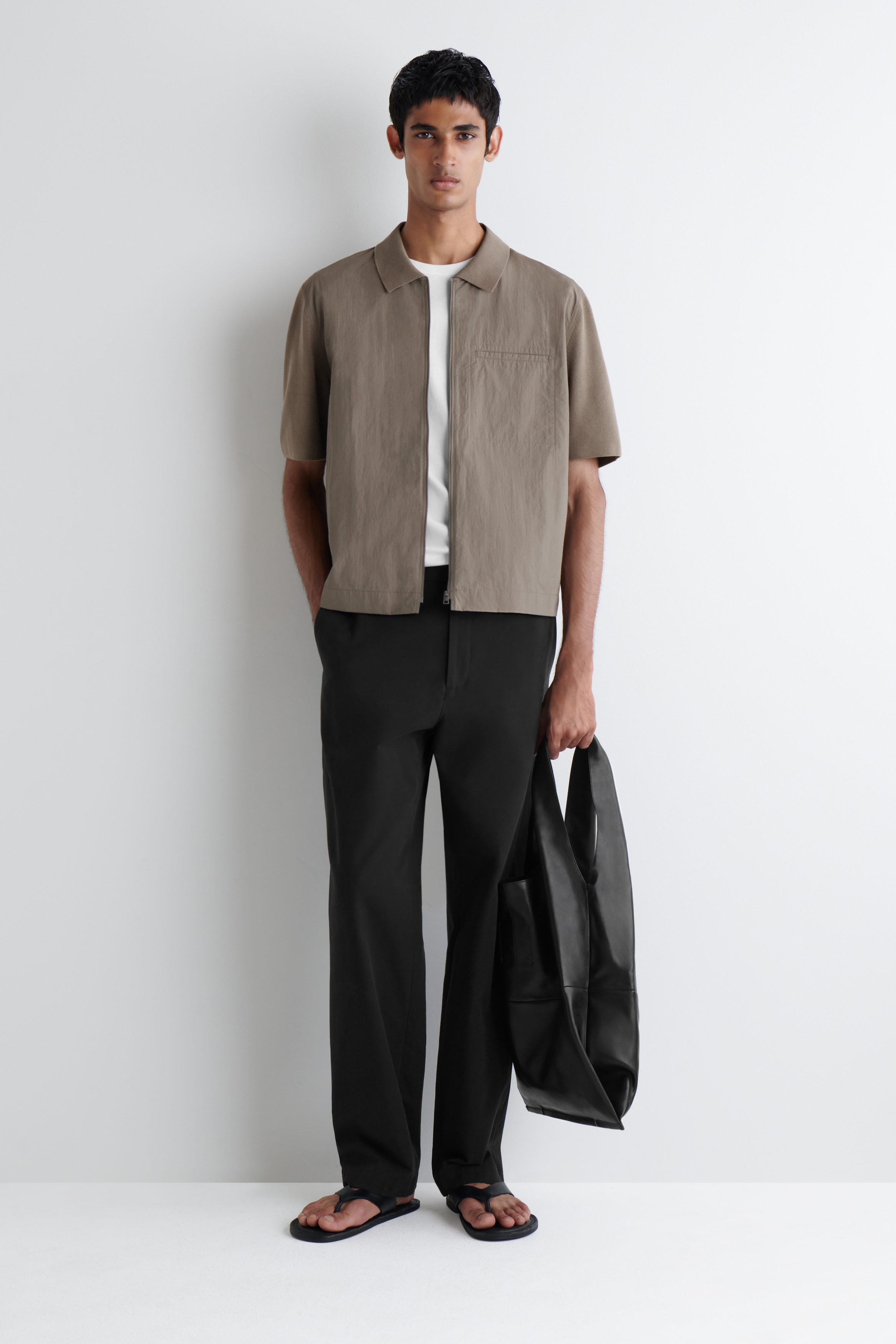 NYLON-PANELED KNITTED SHIRT - STONE | COS US