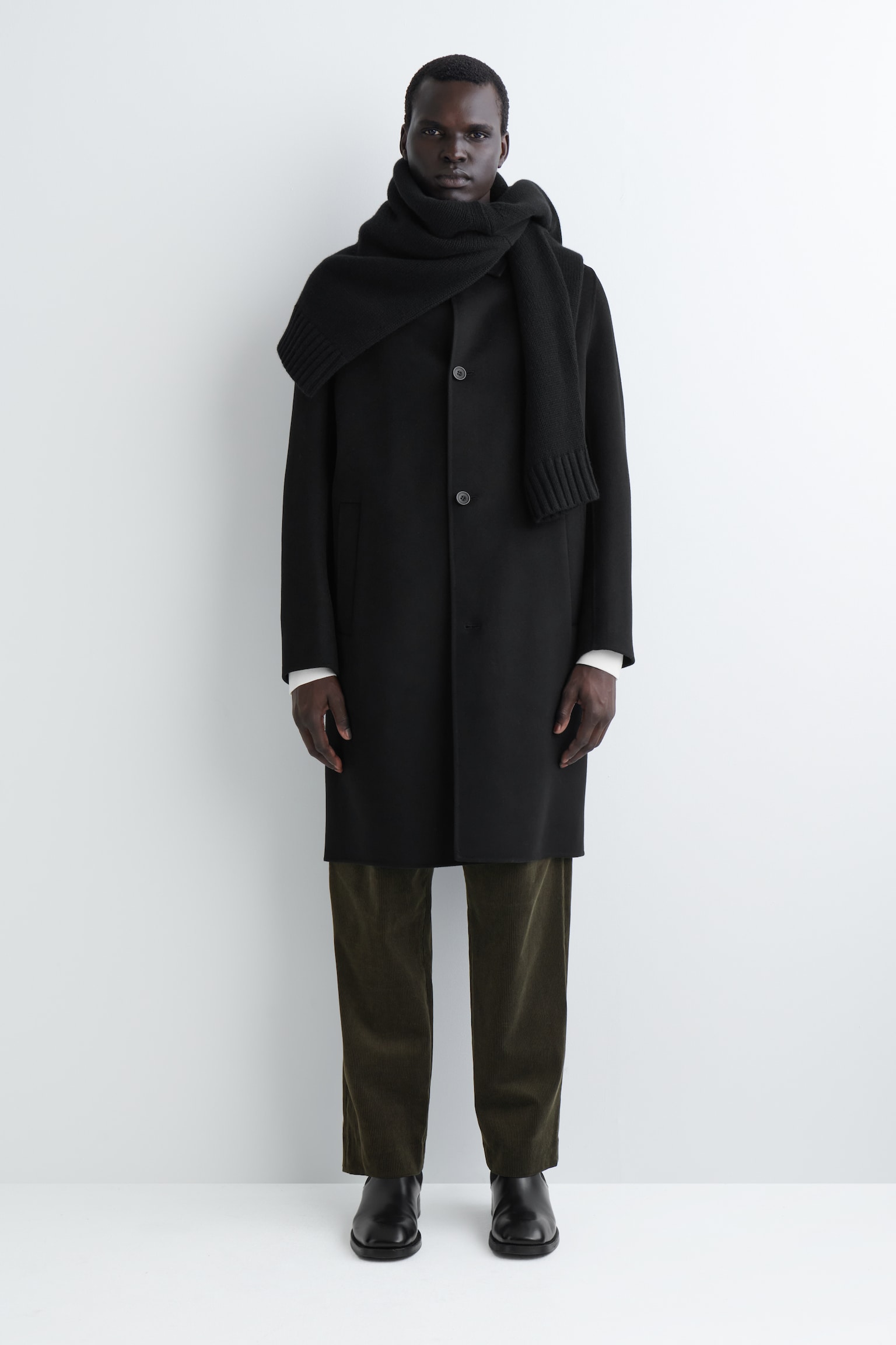 SPLIT WOOL CAR COAT - BLACK/DARK KHAKI