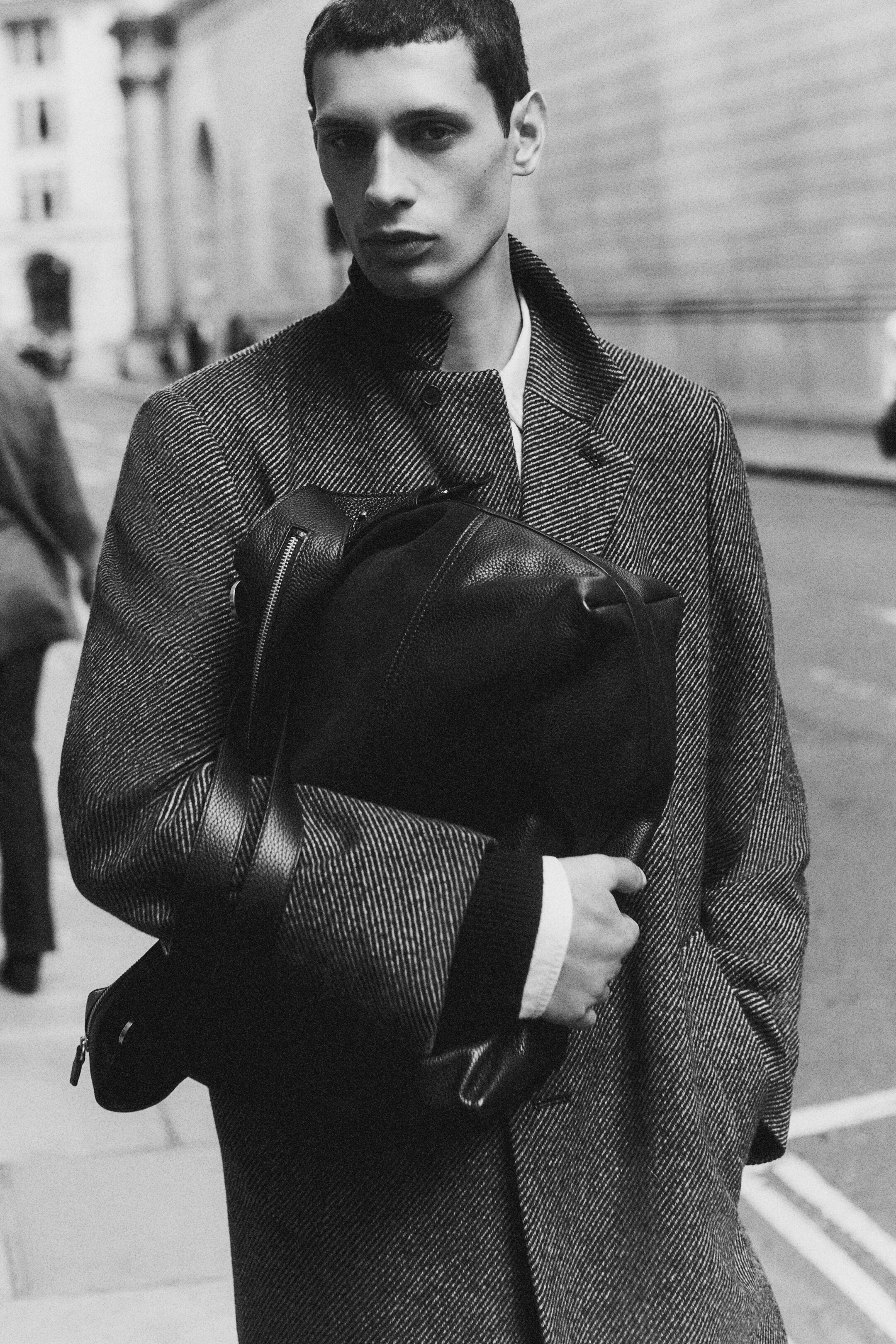 Größeres Bild anzeigen: LANGER EINREIHIGER WOLLMANTEL - GRAU/GESTREIFT - Men | H&M AT 7