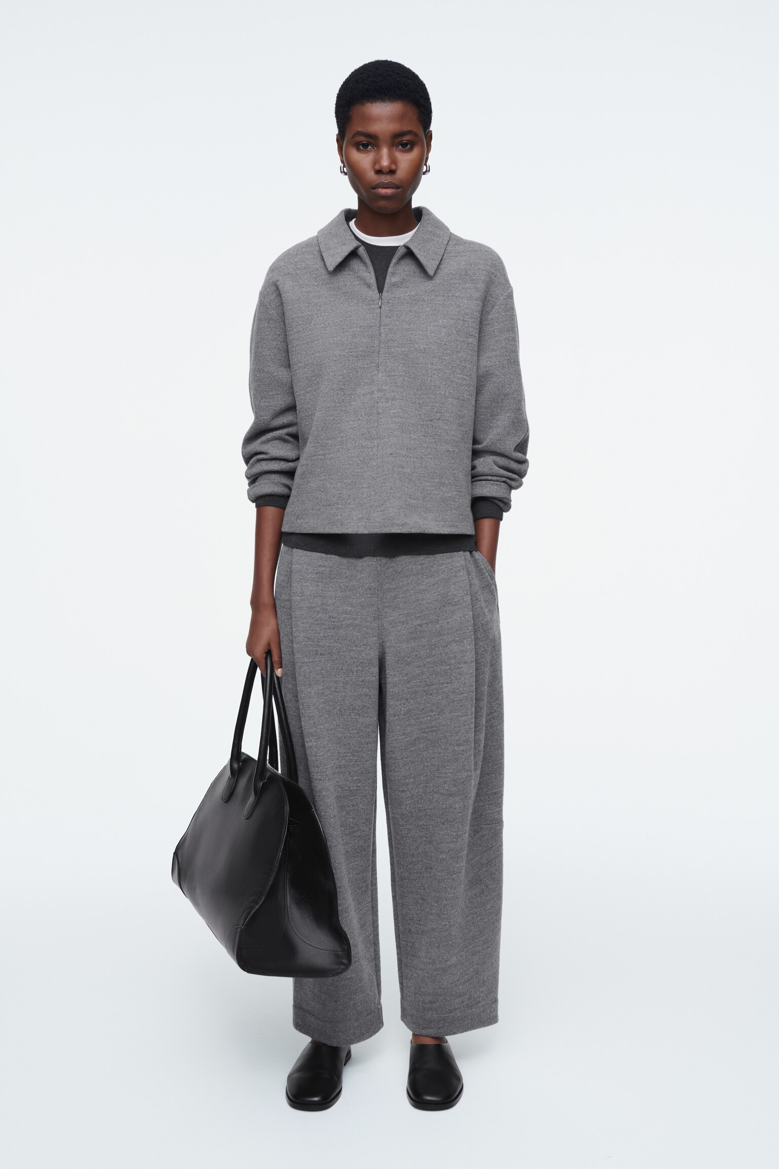 BOILED-WOOL BARREL-LEG TROUSERS - GREY MÉLANGE/NAVY - 3