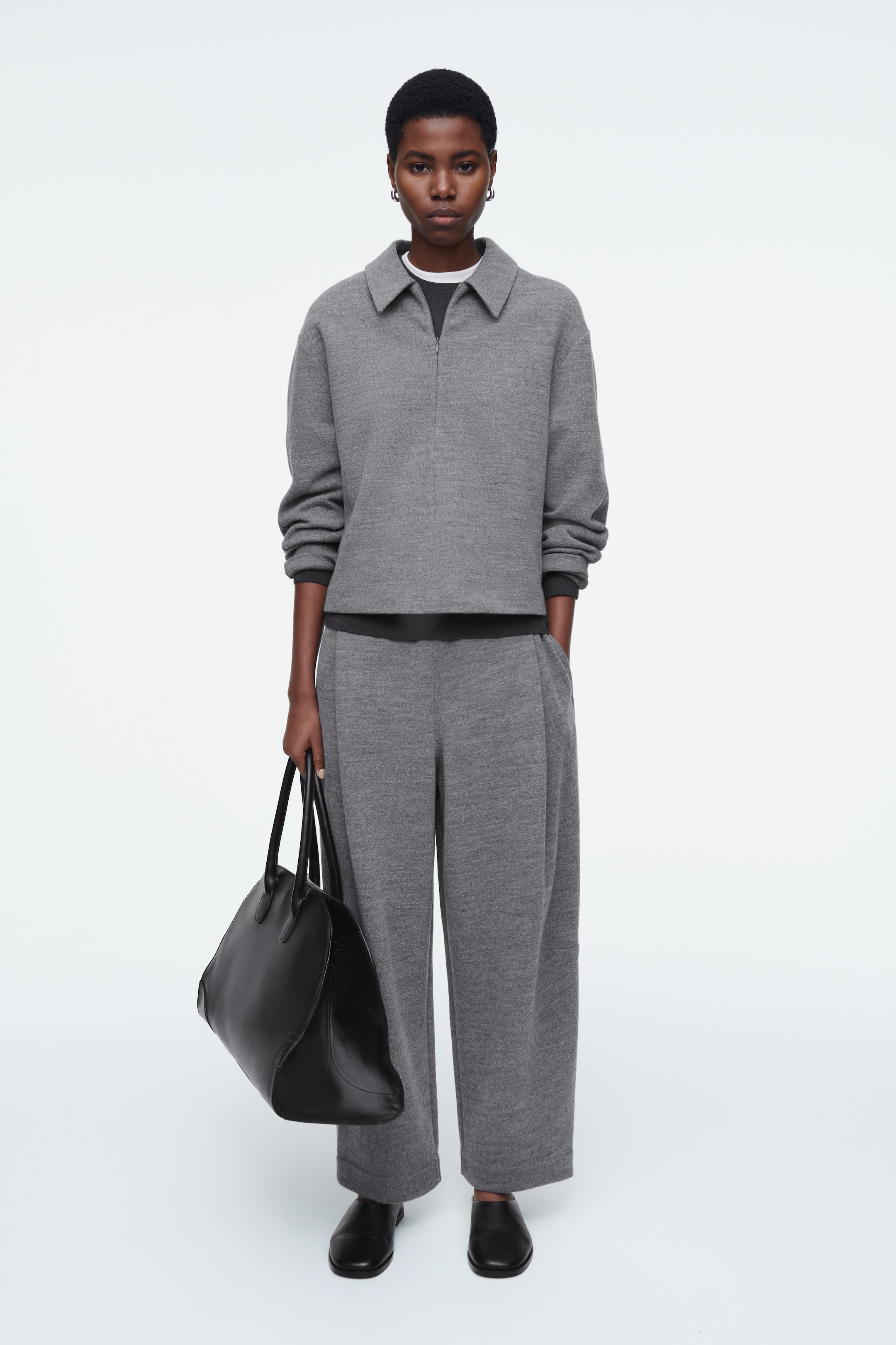 View larger image: BOILED-WOOL BARREL-LEG TROUSERS - GREY MÉLANGE - Ladies | H&M GB 4
