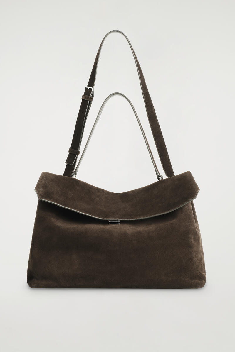 Cos Oversized Soft Flap Bag - Split Suede In Brown