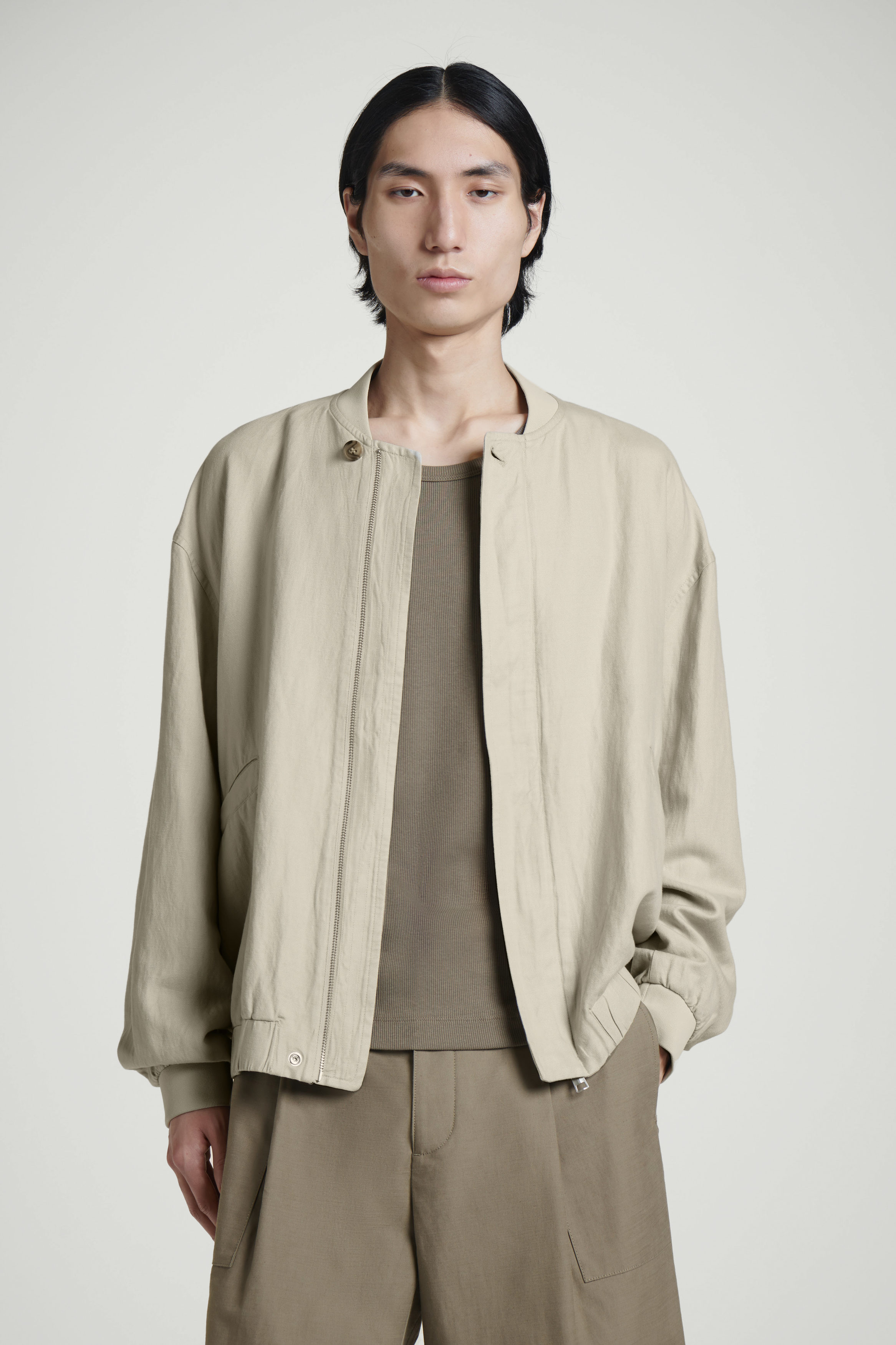 LINEN BOMBER JACKET - STONE | COS