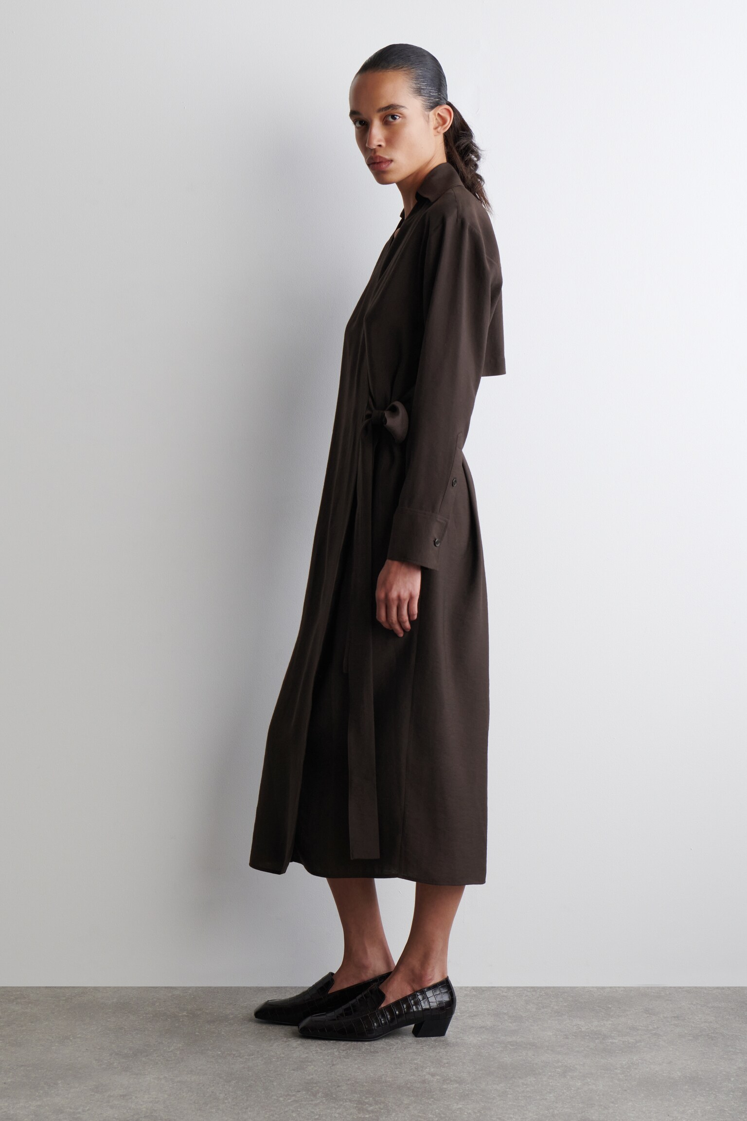 MODAL MIDI WRAP DRESS - BROWN - 3