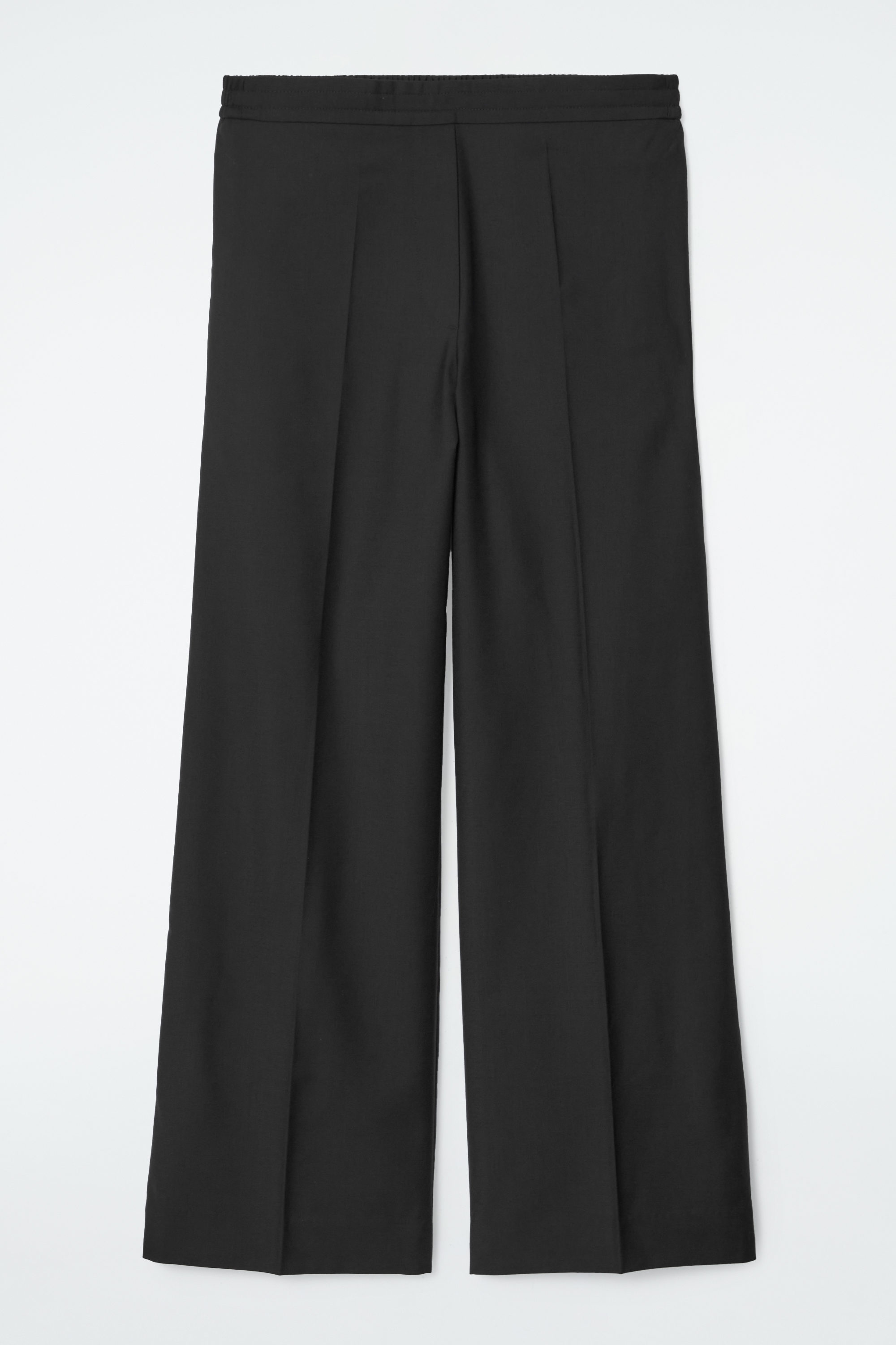 パンツ 00s black wool blend mode wide slacks REGULAR ELASTICATED WOOL STRAIGHT-LEG PANTS - BLACK | COS