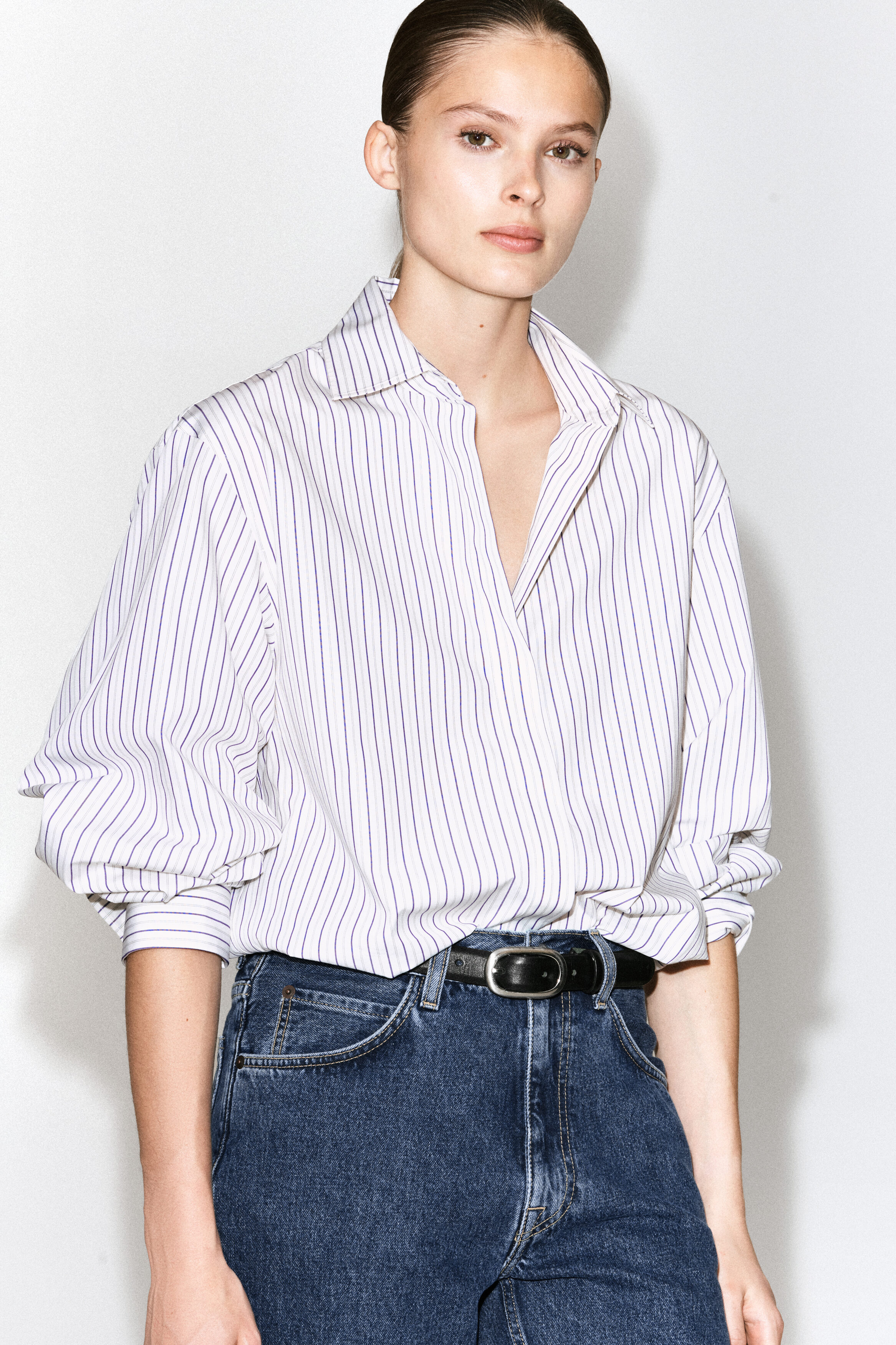 CUTAWAY-COLLAR STRIPED COTTON-BLEND SHIRT - thumbnail 9