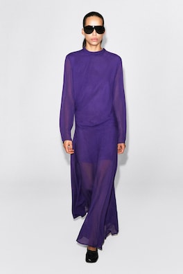 DRAPED TURTLENECK MAXI DRESS — PURPLE 1