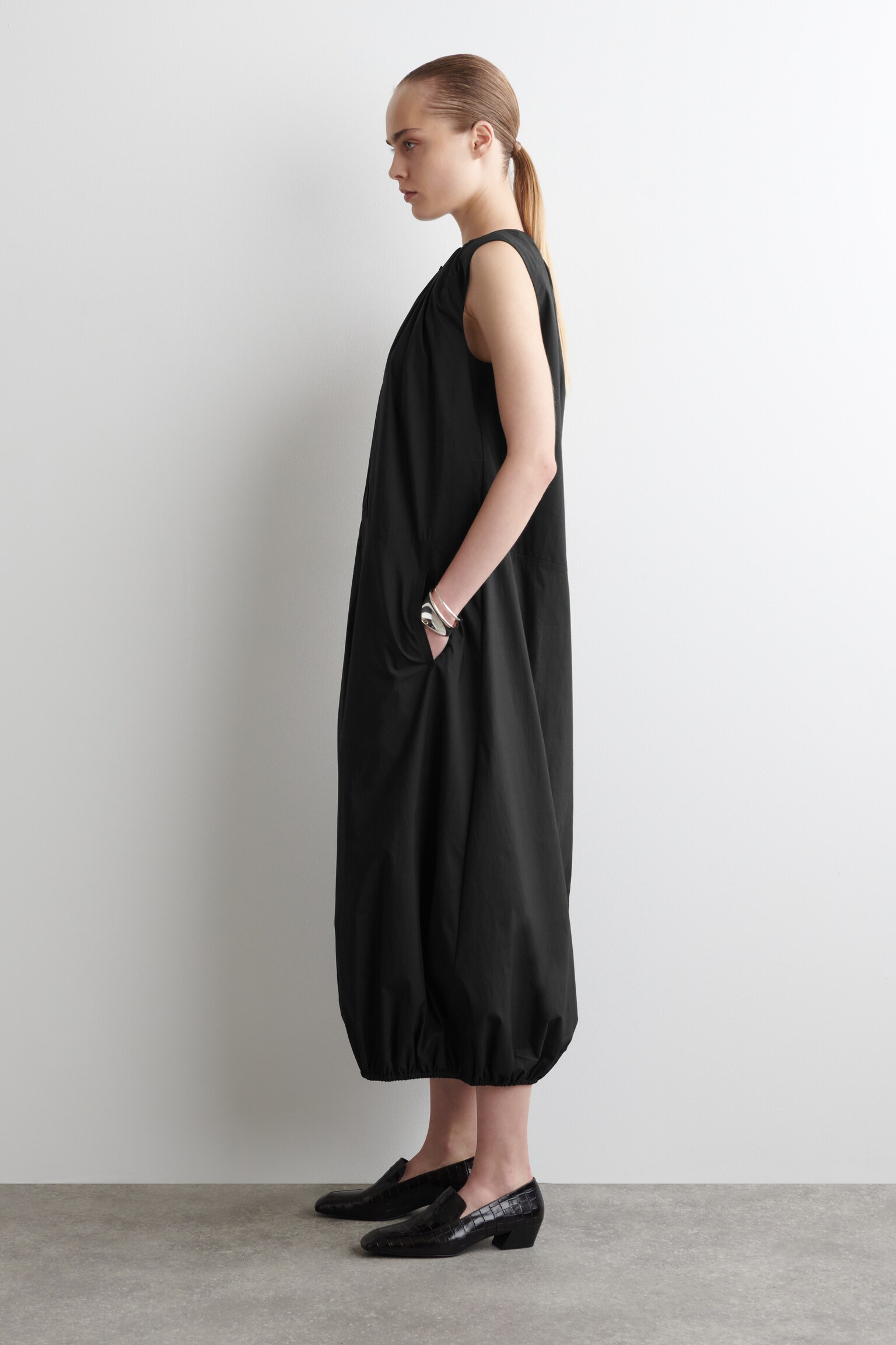ROBE MIDI À OURLET BULLE - VERT FONCÉ/GRIS - 5