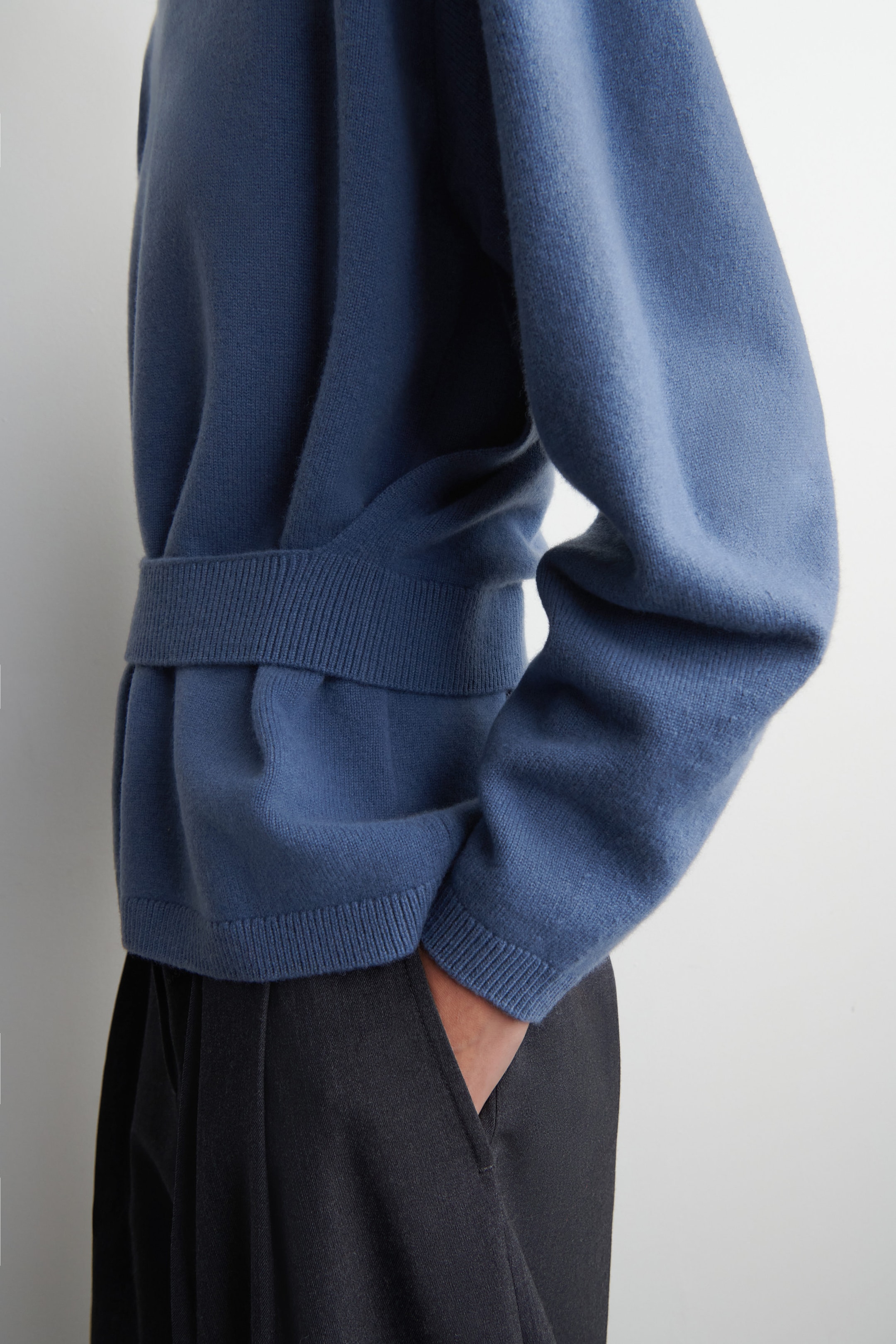 BELT-DETAIL MERINO WOOL SWEATER