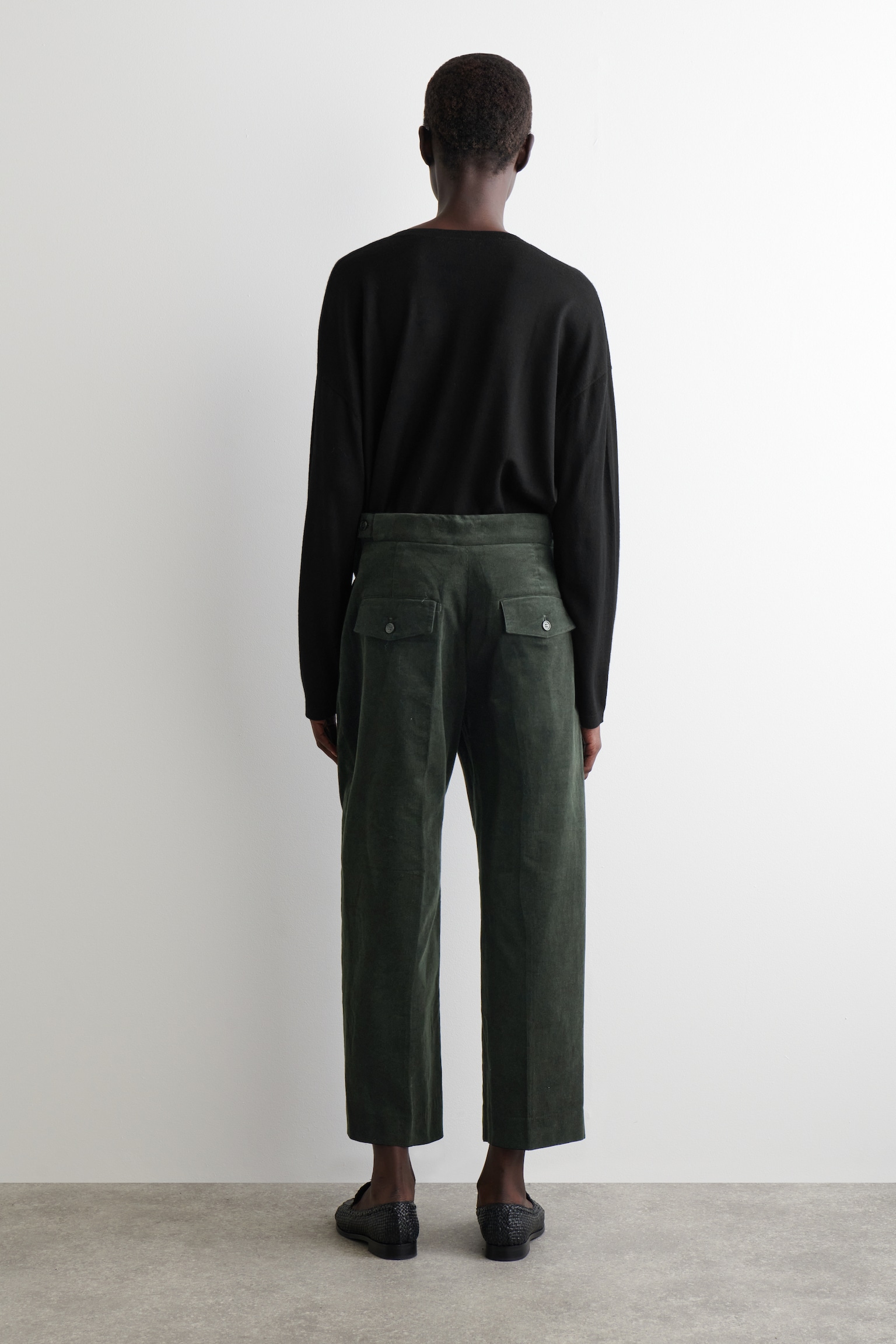 PANTALONI CROPPED IN VELLUTO A COSTE - VERDE SCURO/NERO - 6