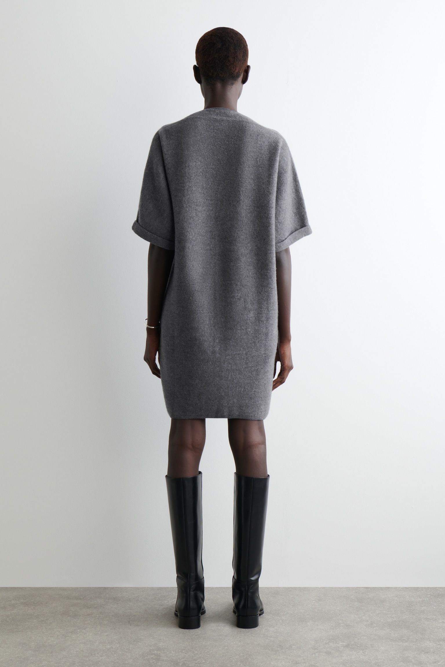 SCULPTED MERINO WOOL MINI DRESS - GREY MÉLANGE/NAVY - 4