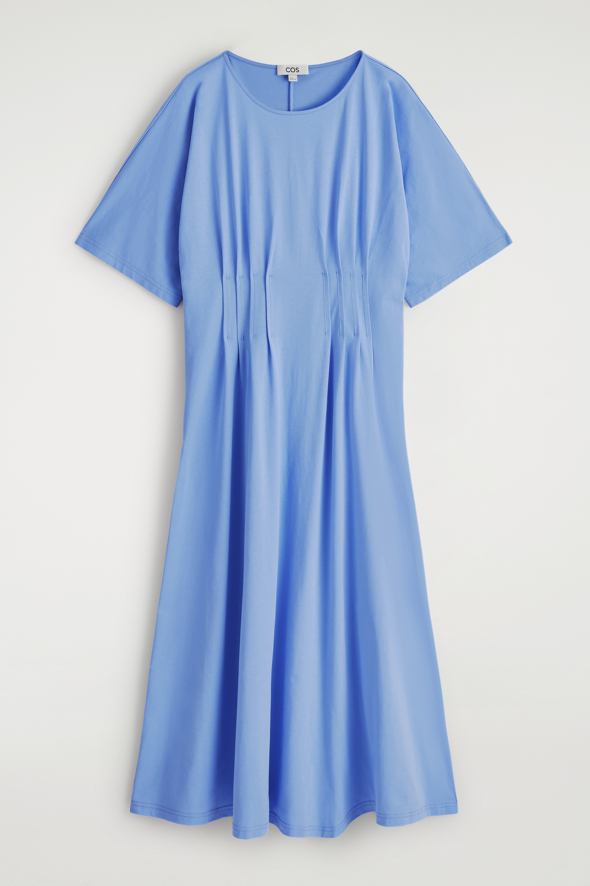 BAVLNĚNÉ MIDI ŠATY S PROŠÍVÁNÍM - SVĚTLE MODRÁ/TMAVĚ MODRÁ