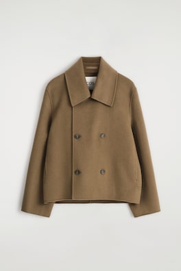 DOUBLE-FACED WOOL SHORT PEA COAT — CARAMEL 4