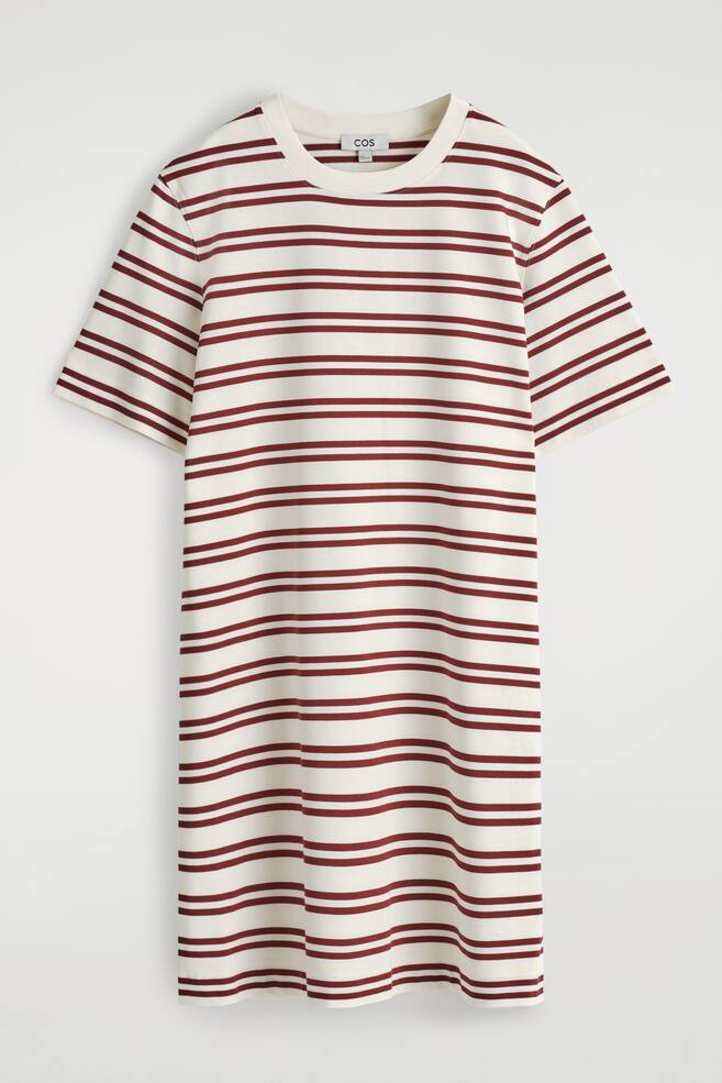 COTTON MINI T-SHIRT DRESS - WHITE / RED / STRIPED/WHITE - 1