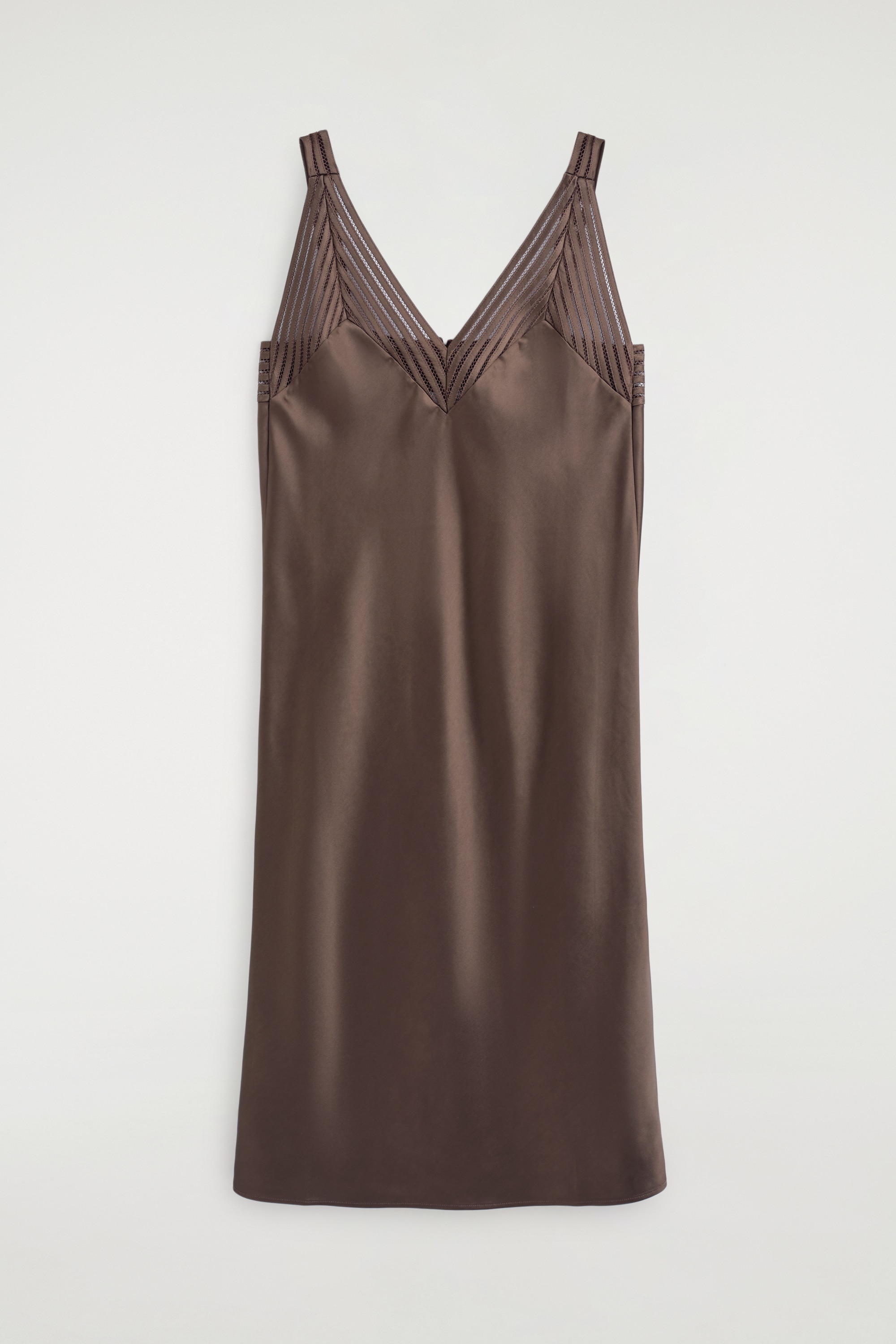 SLIPDRESS AUS SATIN MIT LOCHMUSTER - BRAUN/NAVYBLAU