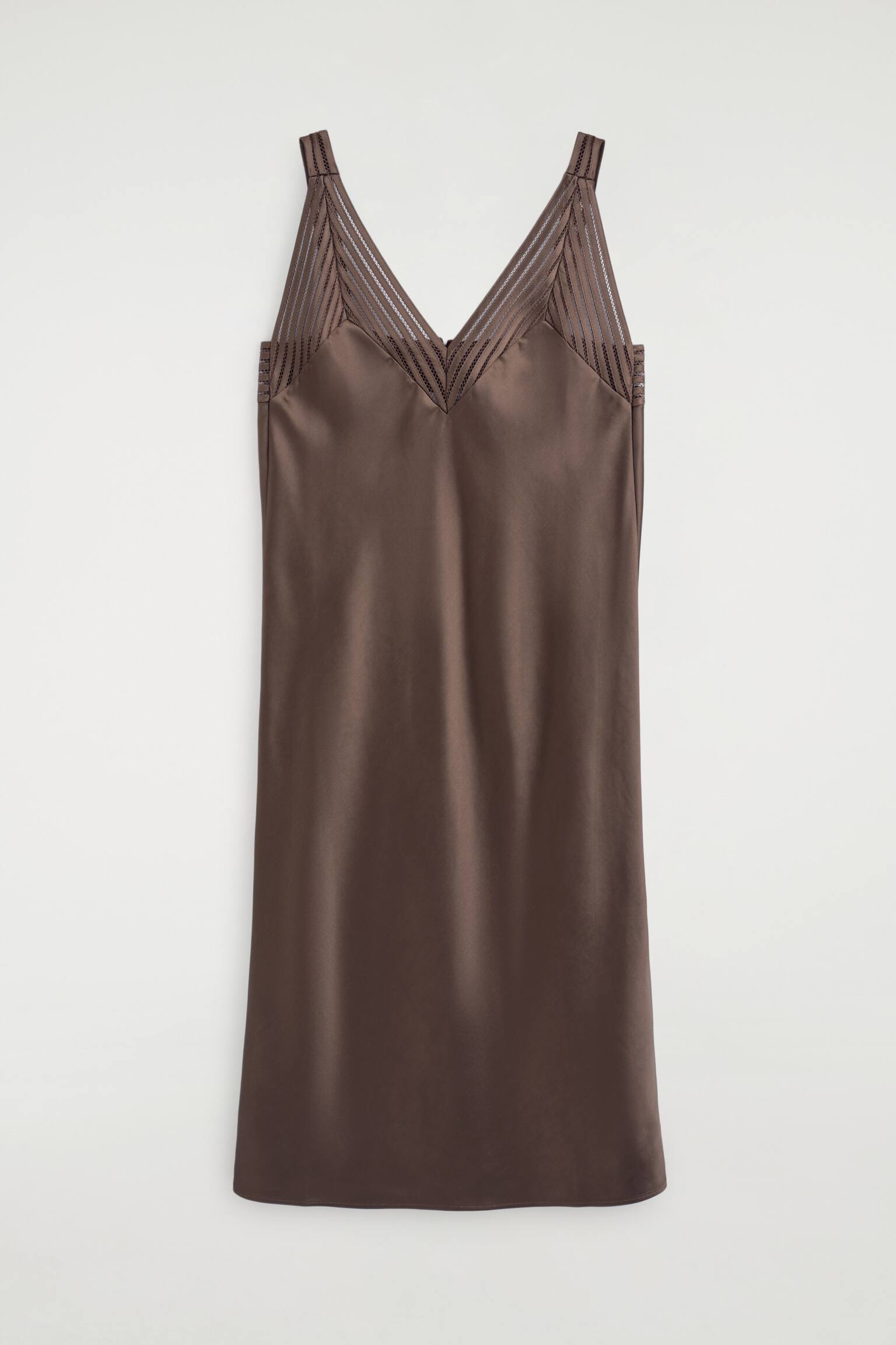 OPEN-STITCH SATIN SLIP DRESS - חום/כחול נייבי - 1
