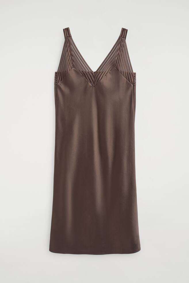 OPEN-STITCH SATIN SLIP DRESS - BROWN/NAVY - 1