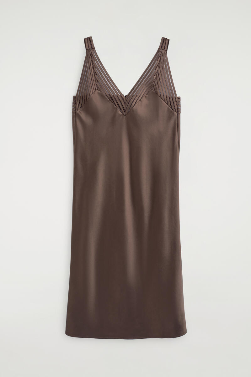 Open-Stitch Satin Slip Dress