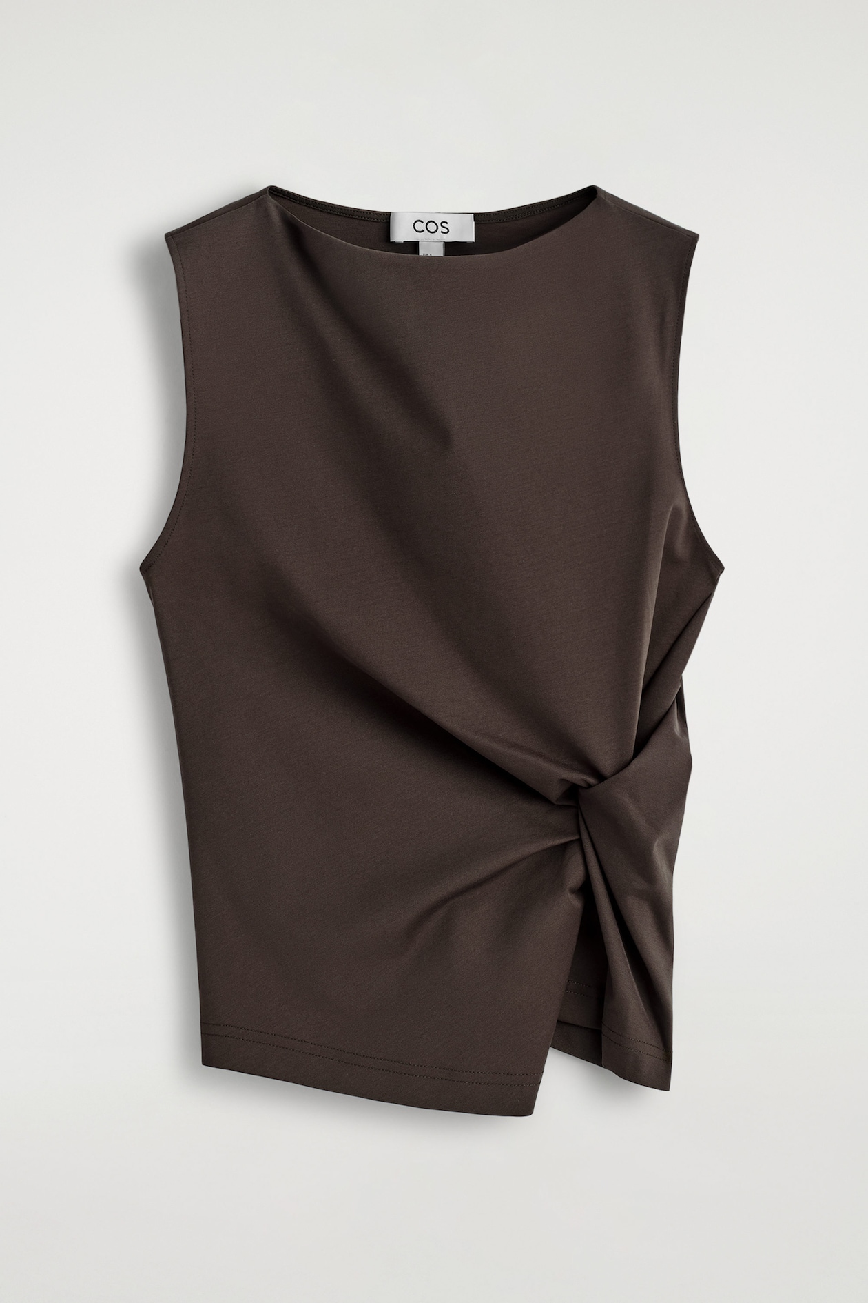 TWIST-DETAIL JERSEY TOP — DARK BROWN