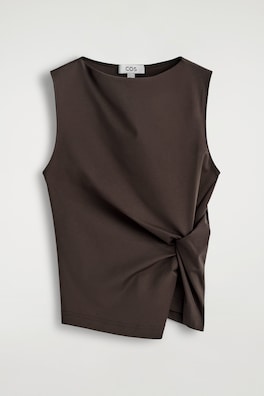 TWIST-DETAIL JERSEY TOP — DARK BROWN 7
