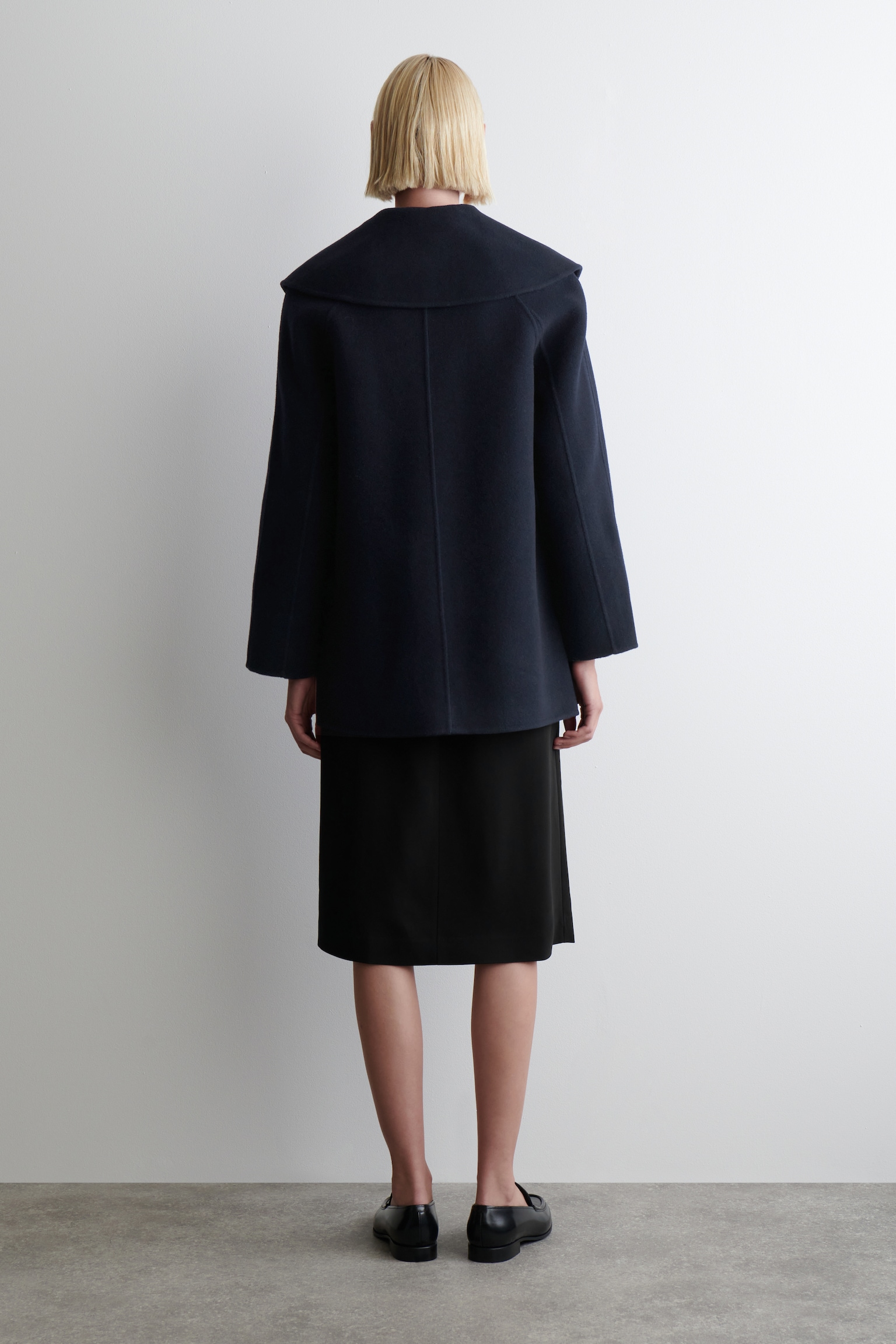 COLLARED DOUBLE-FACED WOOL JACKET - NAVY - 6