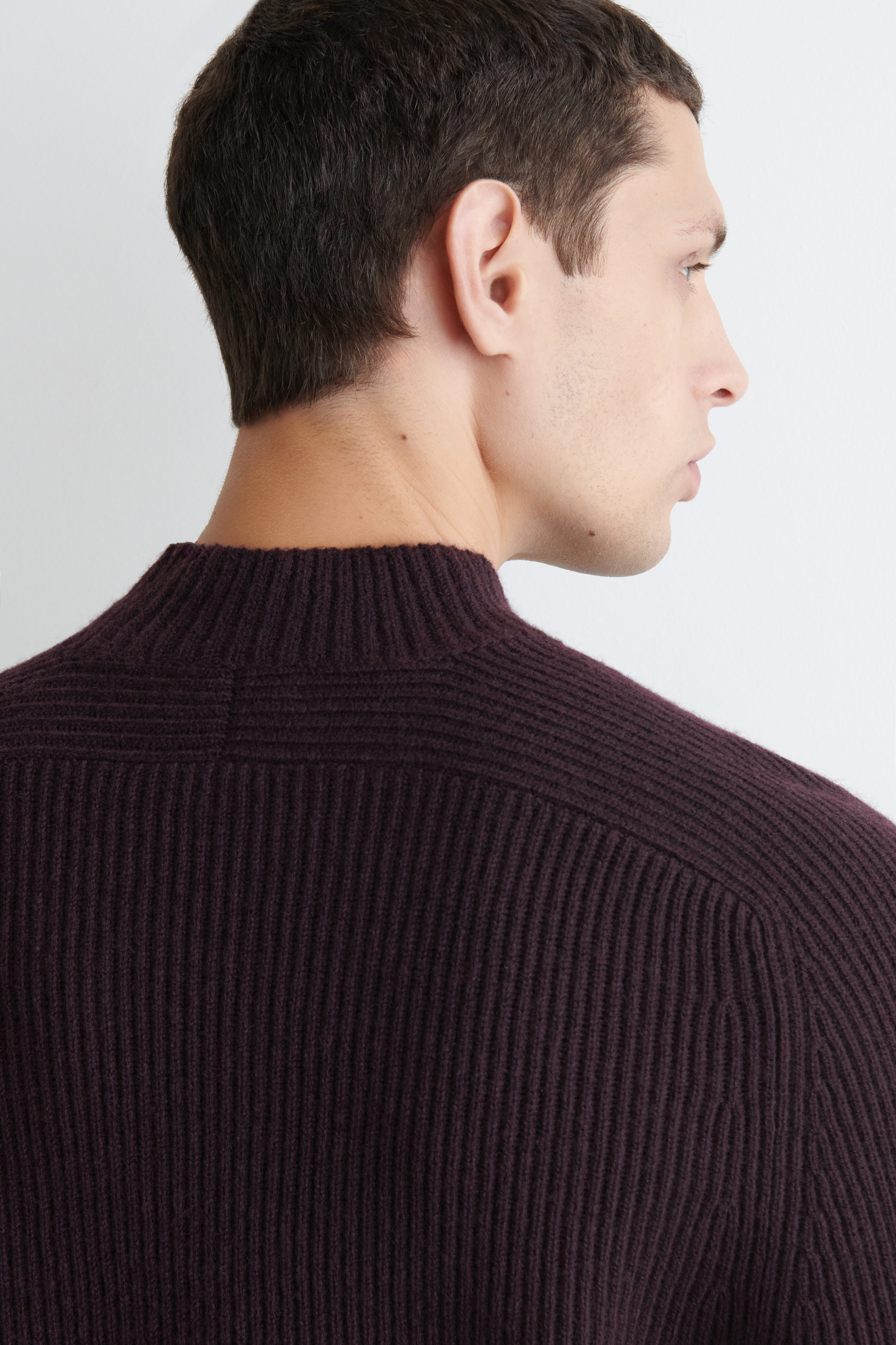 RIBBED WOOL FUNNEL-NECK SWEATER - PLUM MÉLANGE | COS