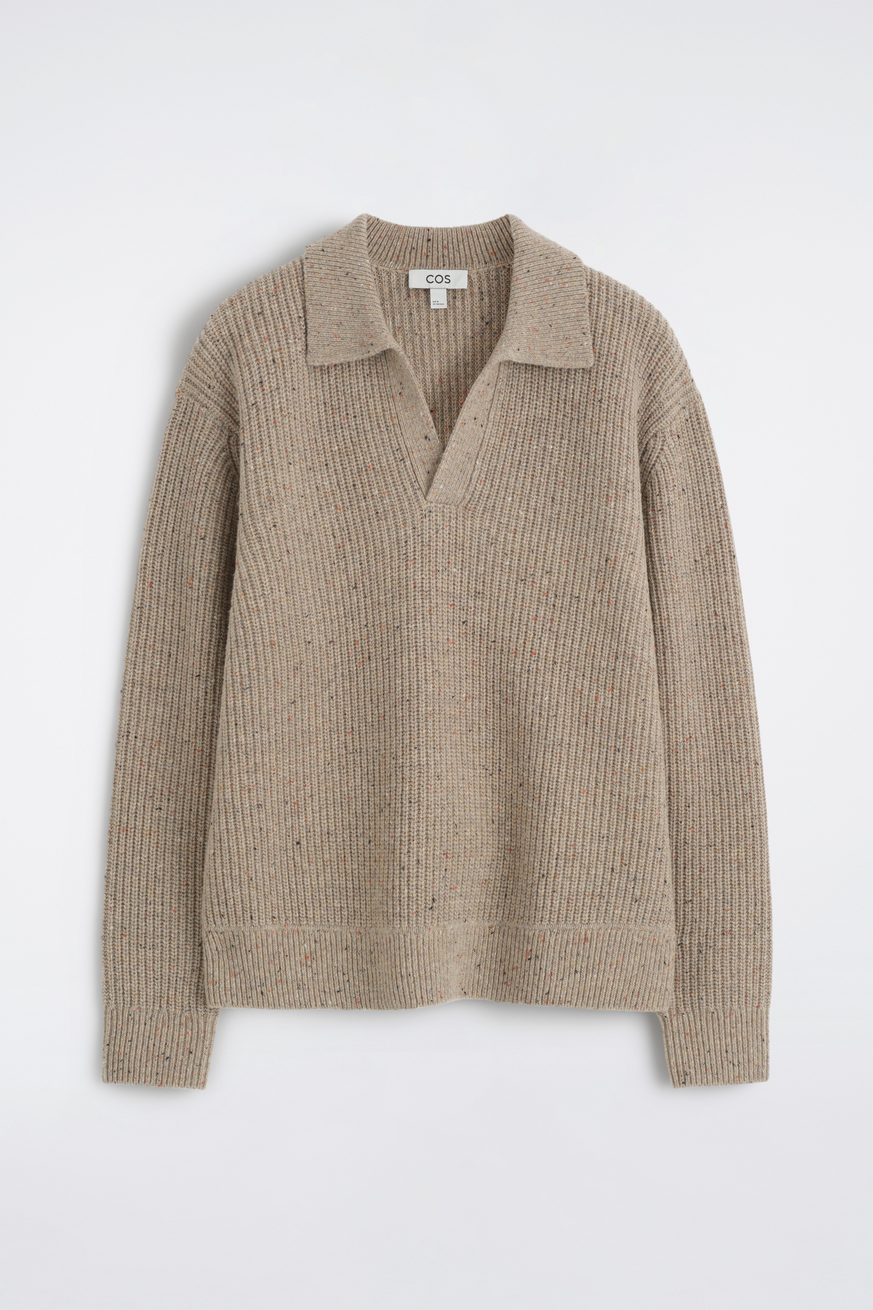 JERSEY DE LANA JASPEADA CON CUELLO DE POLO - BEIGE JASPEADO