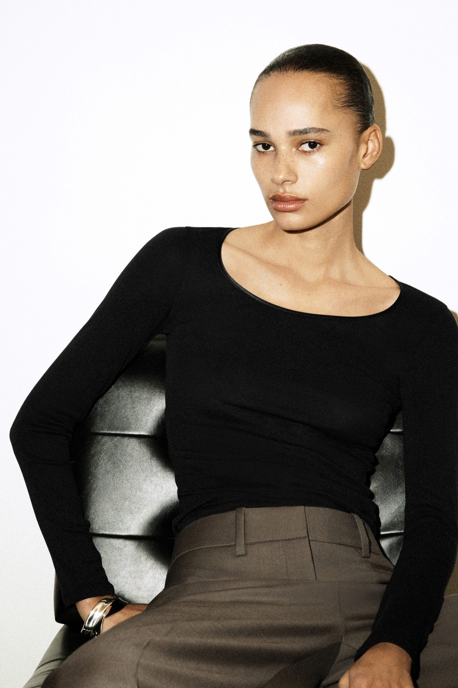 SATIN-TRIMMED COTTON-JERSEY LONG-SLEEVED TOP - 8