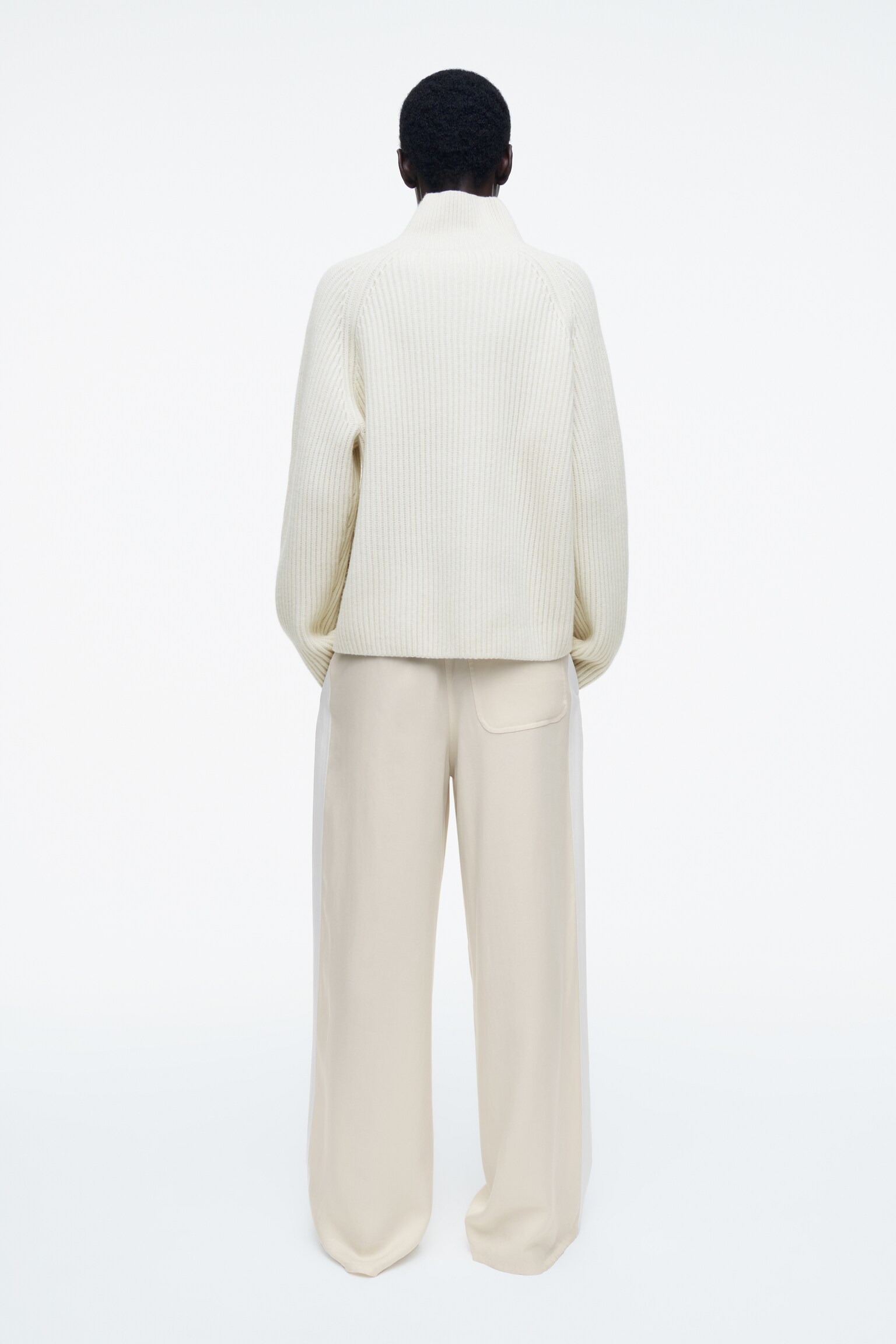 PANTALONI A GAMBA LARGA CON LACCI - AVORIO/KAKI - 3
