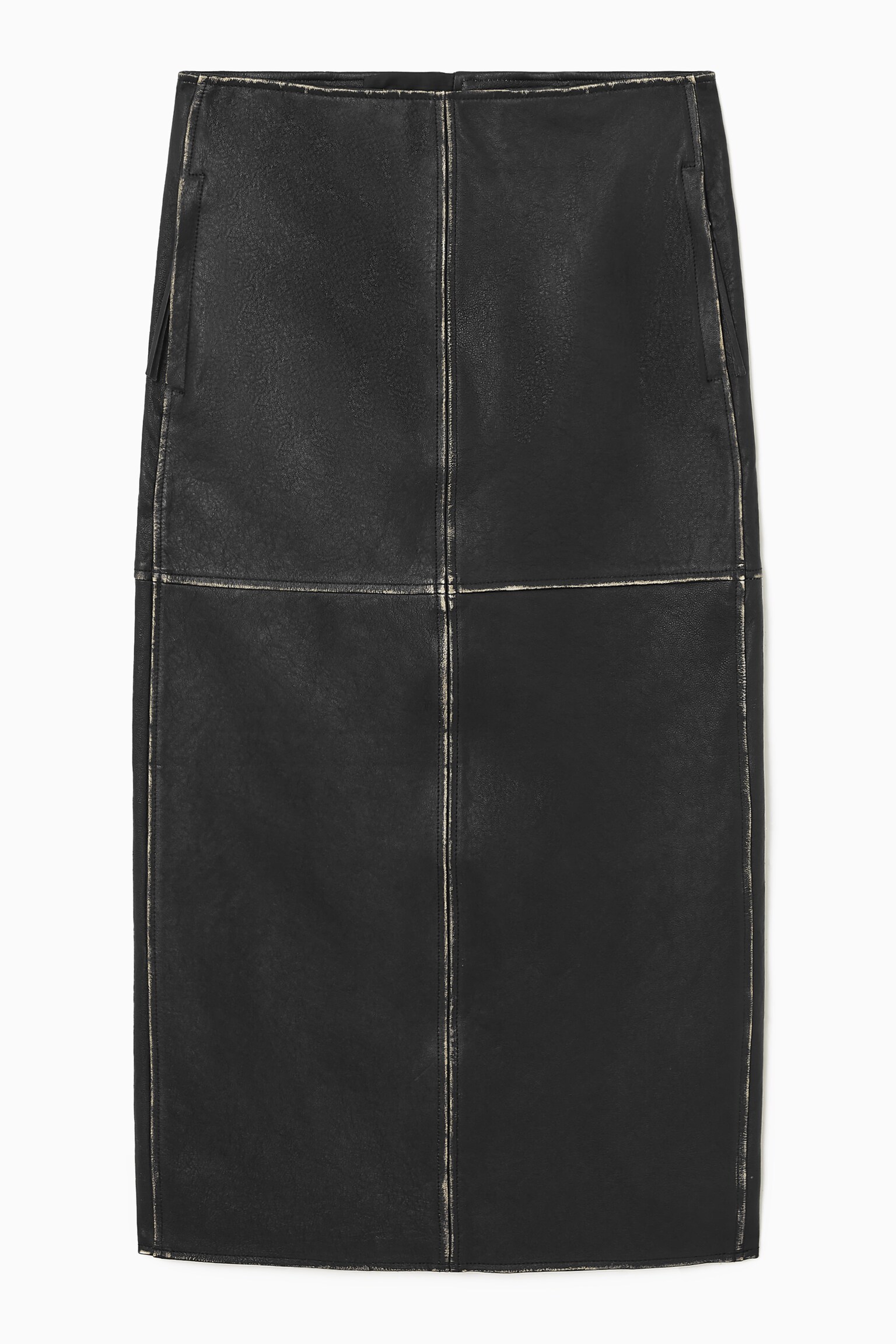 PANELLED LEATHER RACER MIDI SKIRT - BLACK
