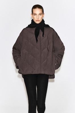 SHAWL-COLLAR QUILTED JACKET — BROWN 2