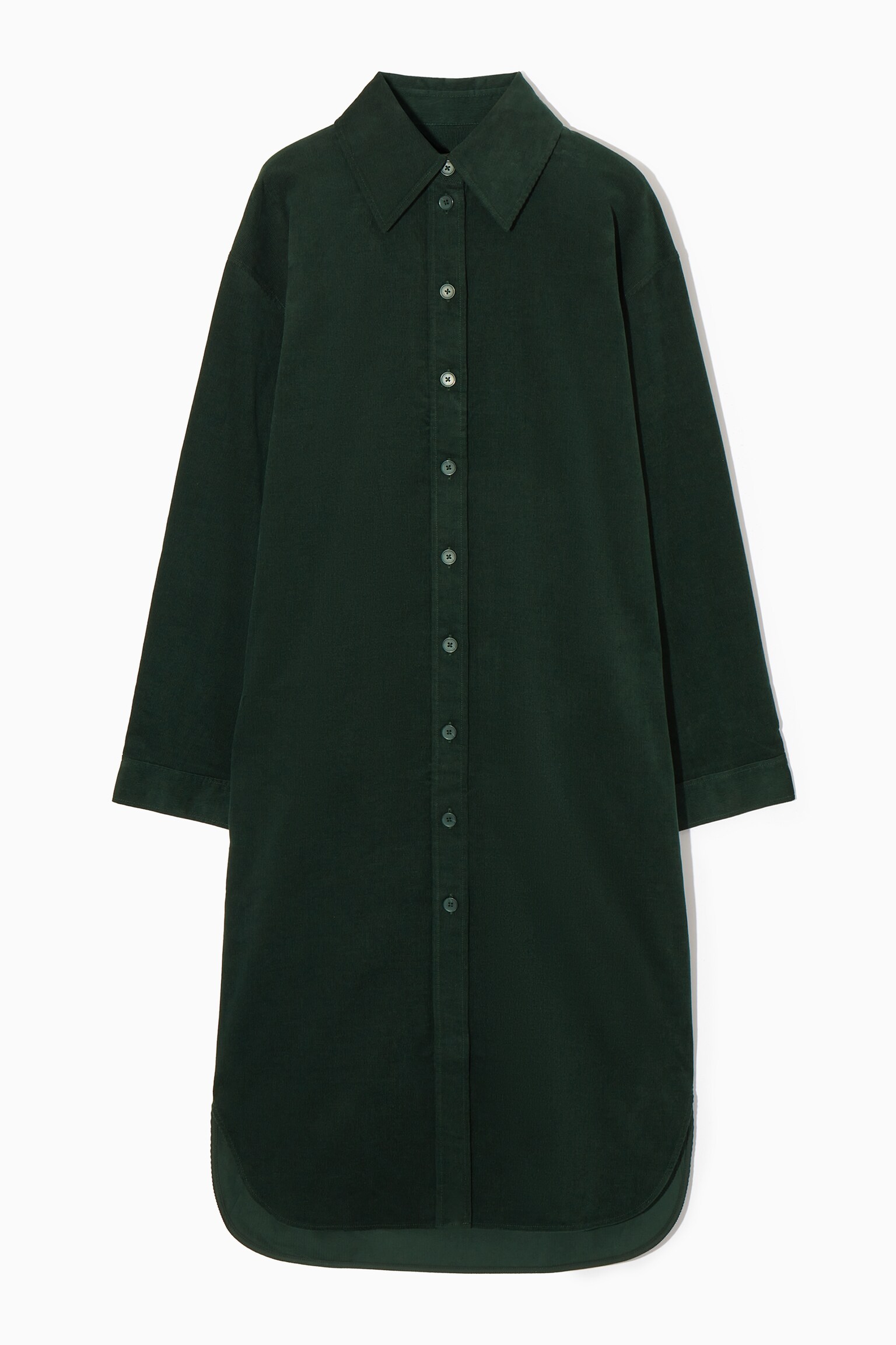 CORDUROY MIDI SHIRT DRESS - DARK GREEN