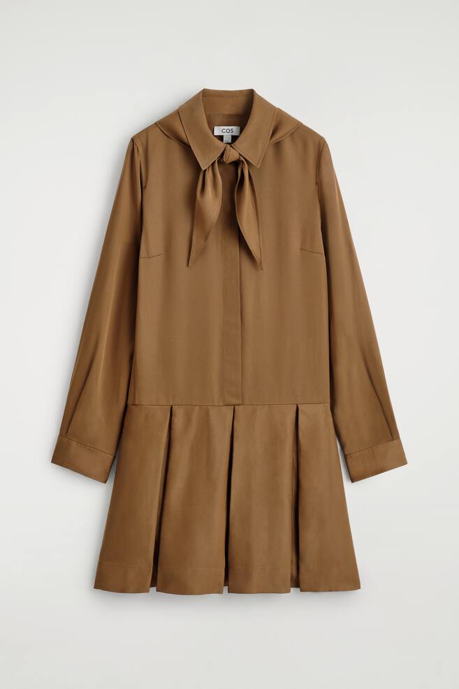 SCARF-DETAIL DROPPED-WAIST MINI DRESS - BROWN/BLACK - 1