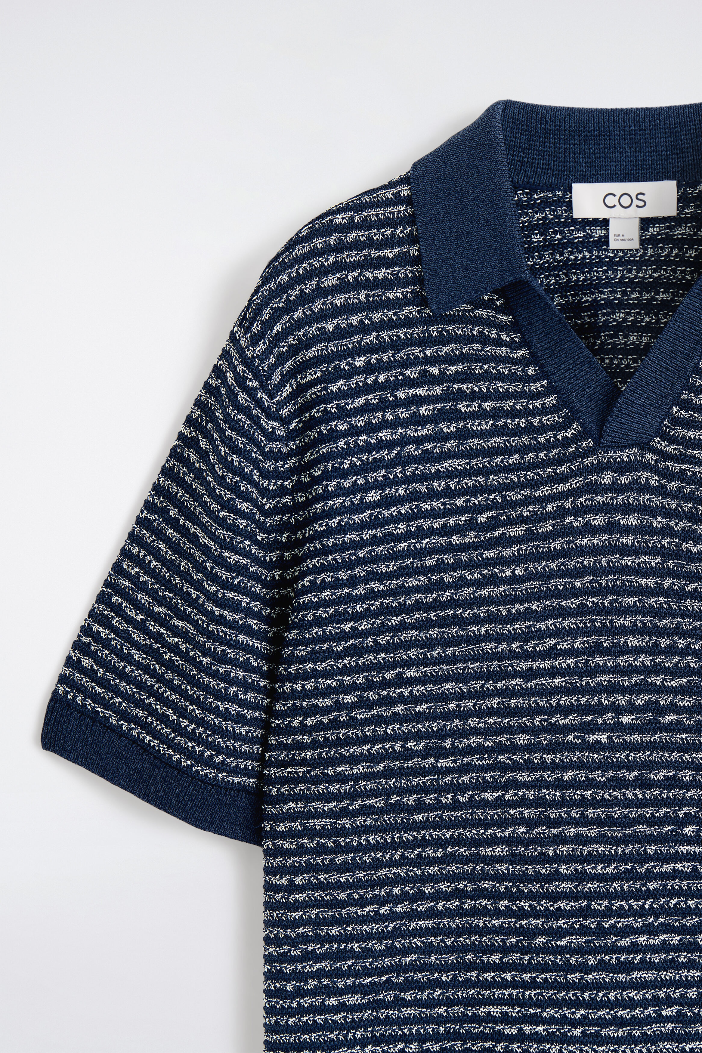 STRIPED OPEN-KNIT POLO SHIRT - NAVY / WHITE / STRIPED | COS US