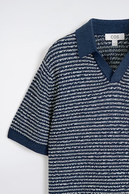 STRIPED OPEN-KNIT POLO SHIRT — NAVY / WHITE / STRIPED 6