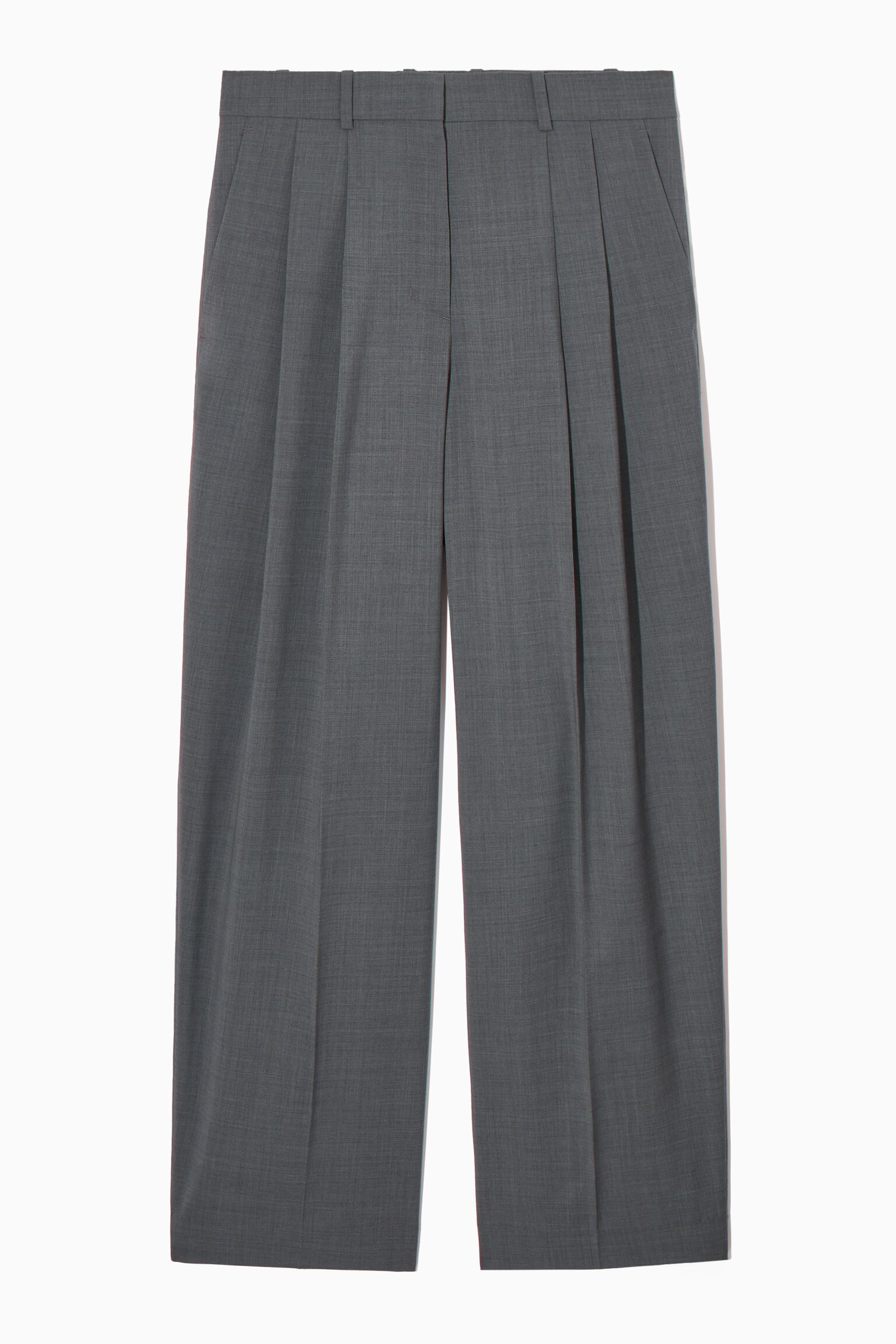 RELAXED TAILORED WOOL WIDE-LEG TROUSERS - GREY MÉLANGE/BLACK