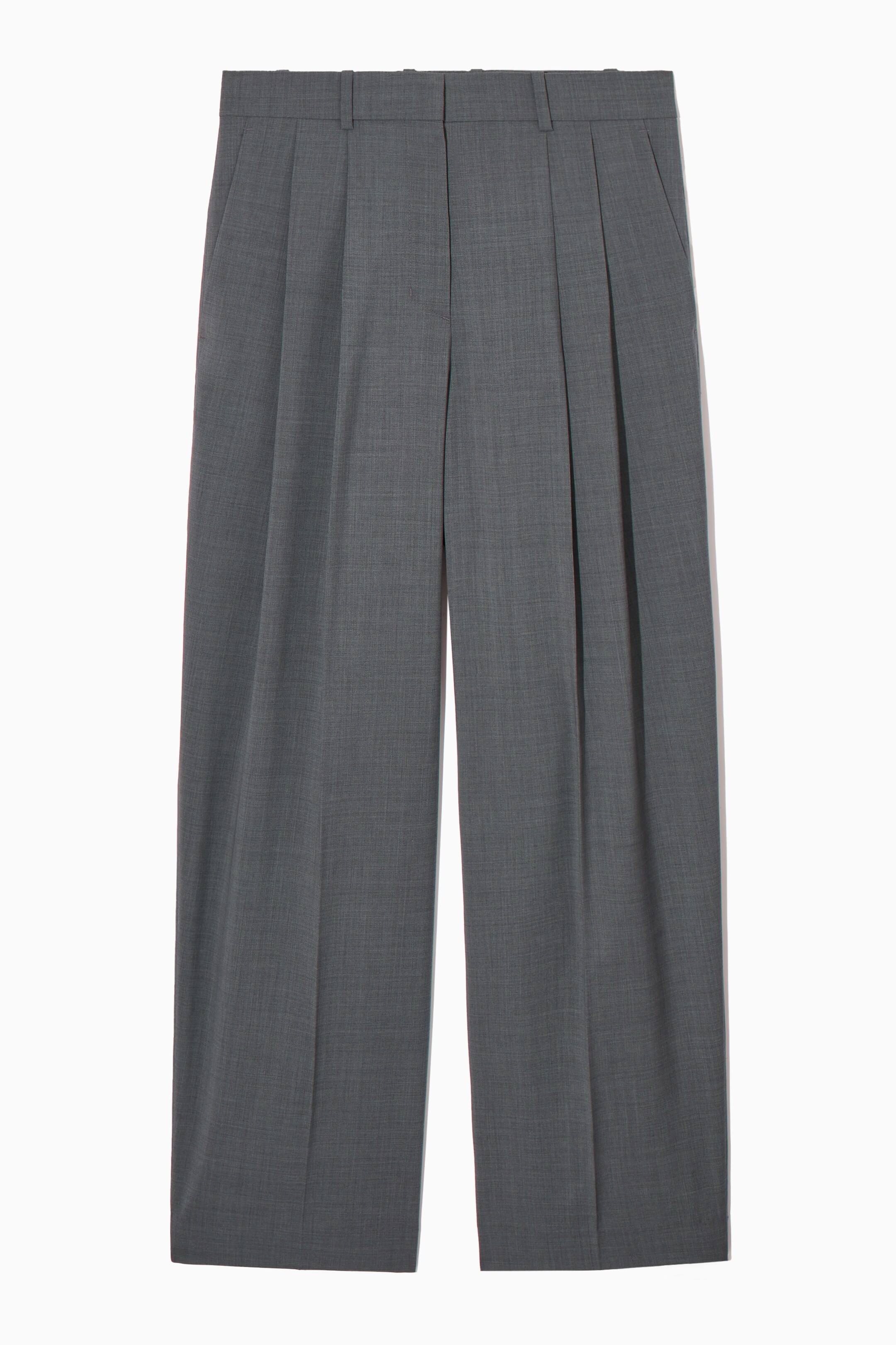 View larger image: RELAXED TAILORED WOOL WIDE-LEG TROUSERS - GREY MÉLANGE - Ladies | H&M GB 1