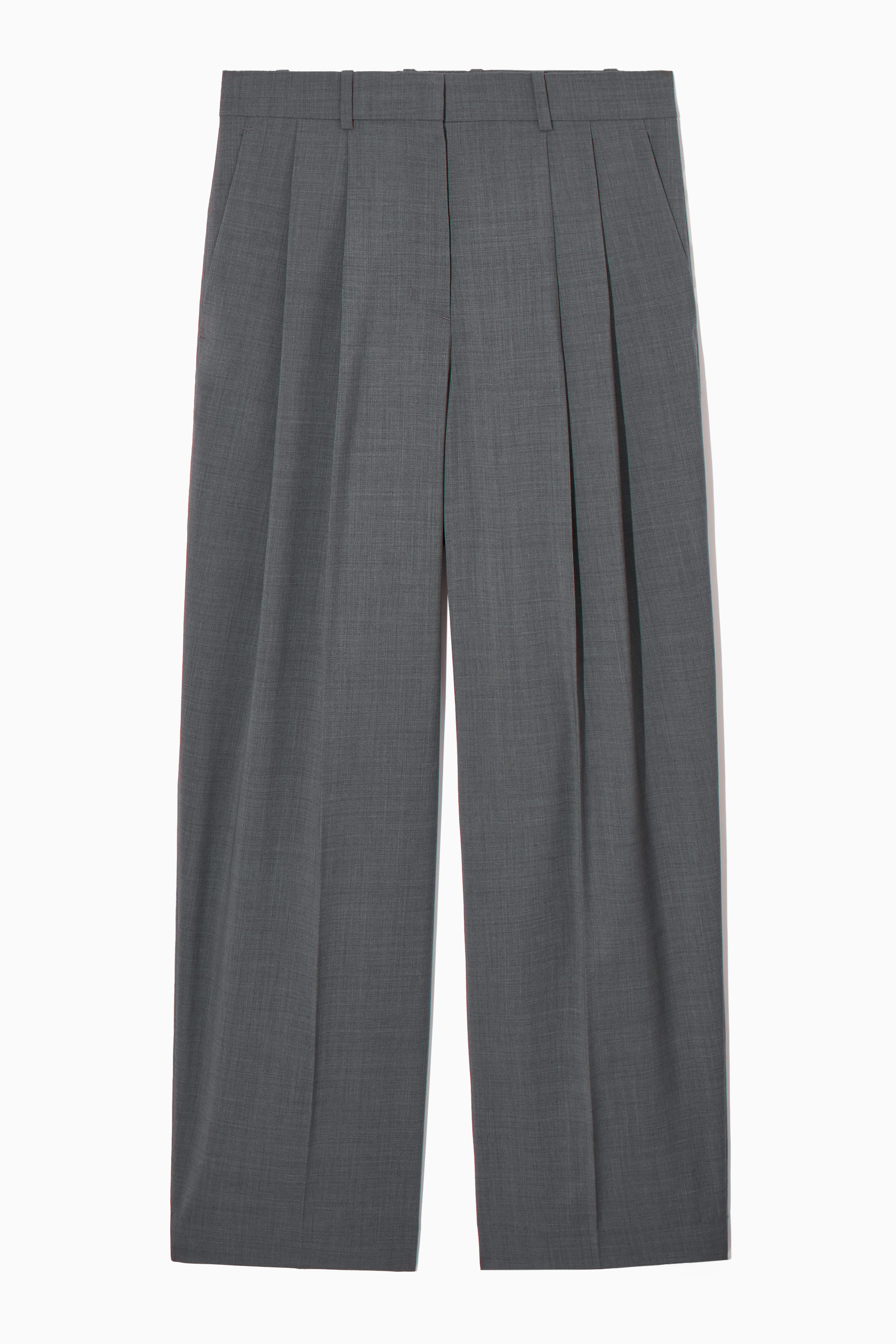 RELAXED TAILORED WOOL WIDE-LEG PANTS - GRAY MÉLANGE | COS