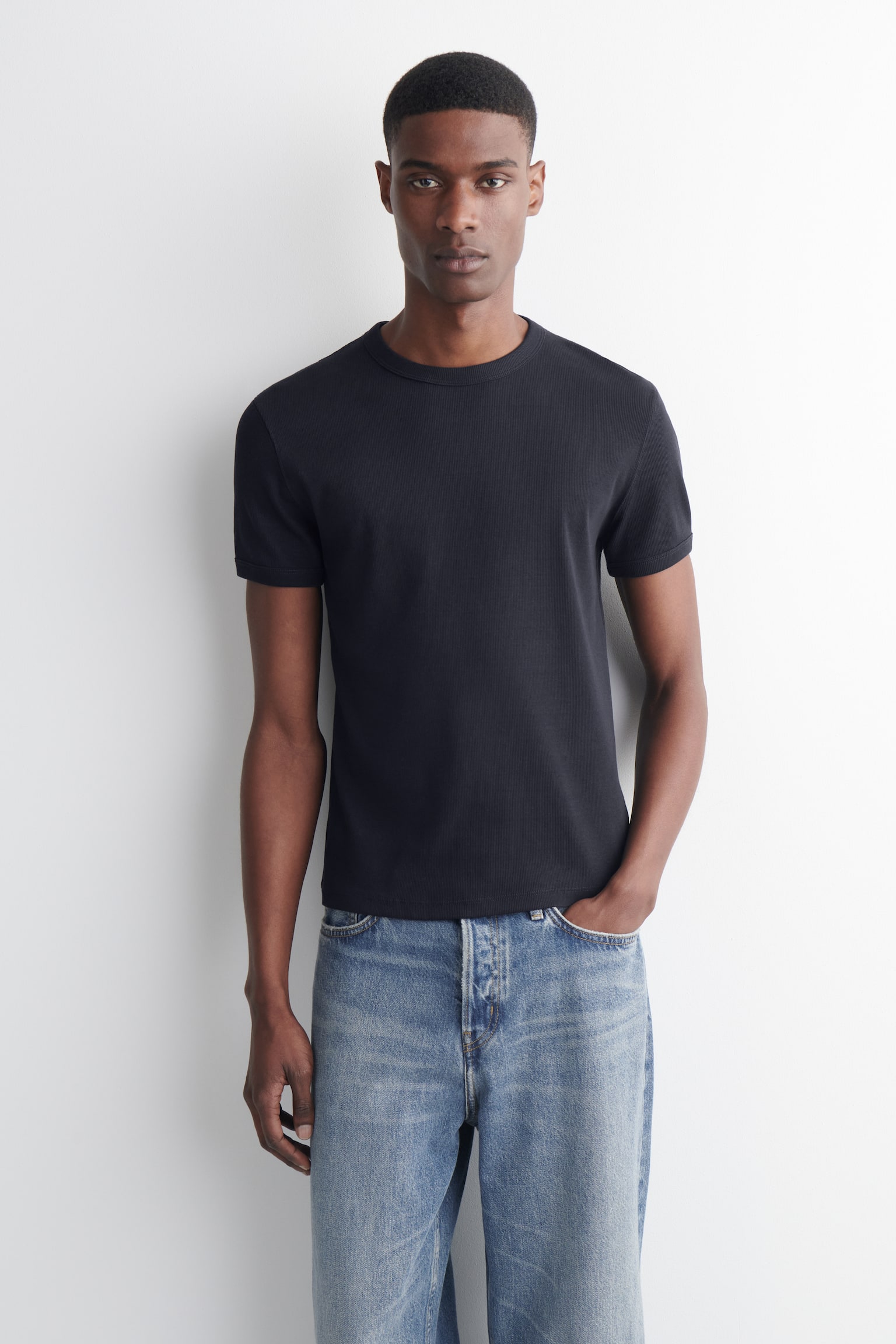 SLIM RIBBED COTTON T-SHIRT - 1